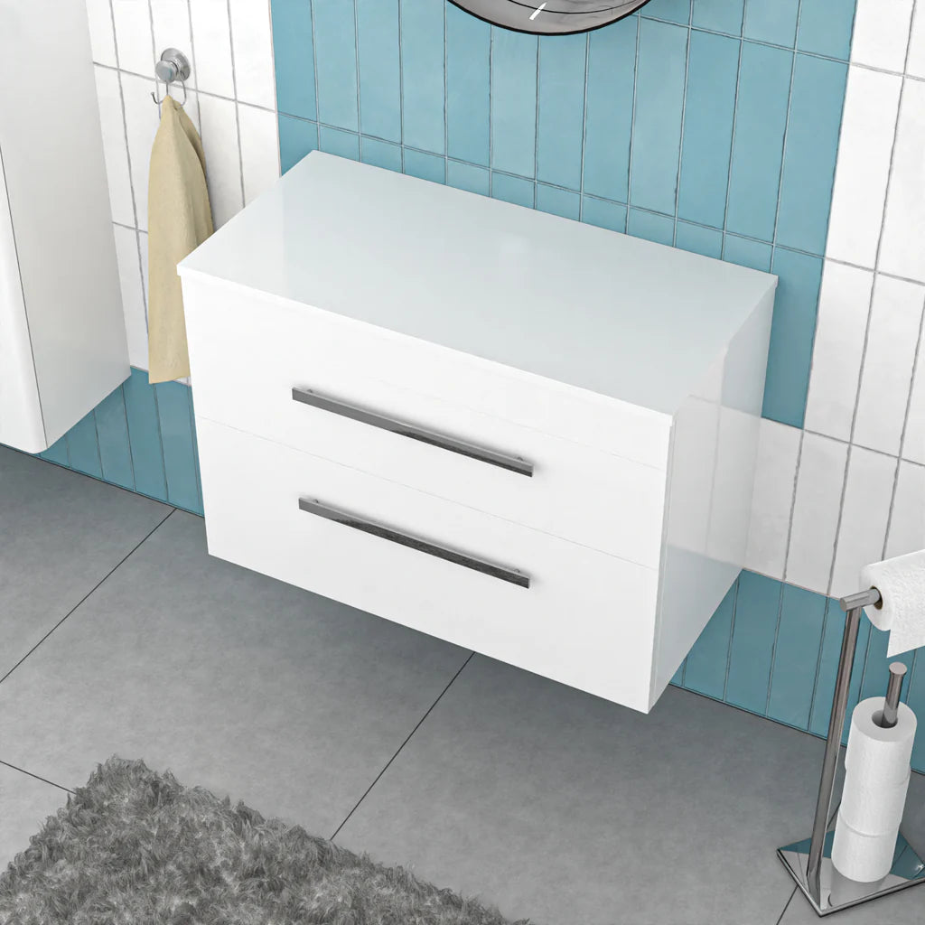 Nanuya 800mm White Wall Hung 2 Drawers with Worktop