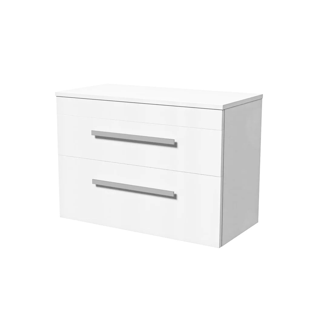 Nanuya 800mm White Wall Hung 2 Drawers with Worktop