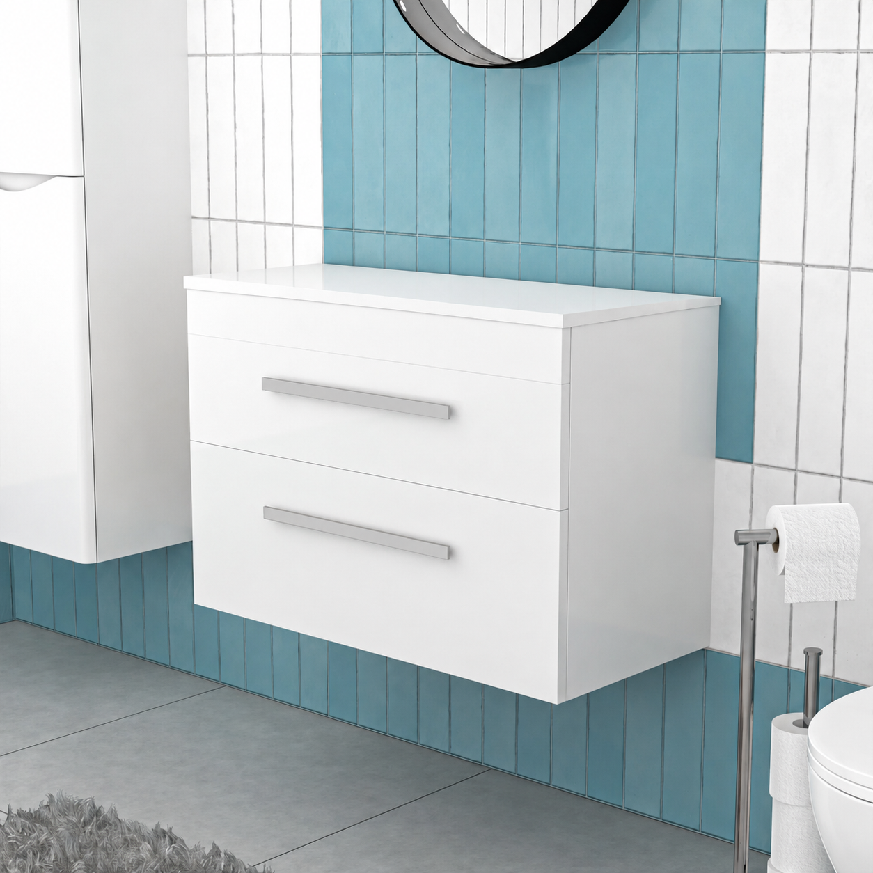 Nanuya 800mm White Wall Hung 2 Drawers with Worktop