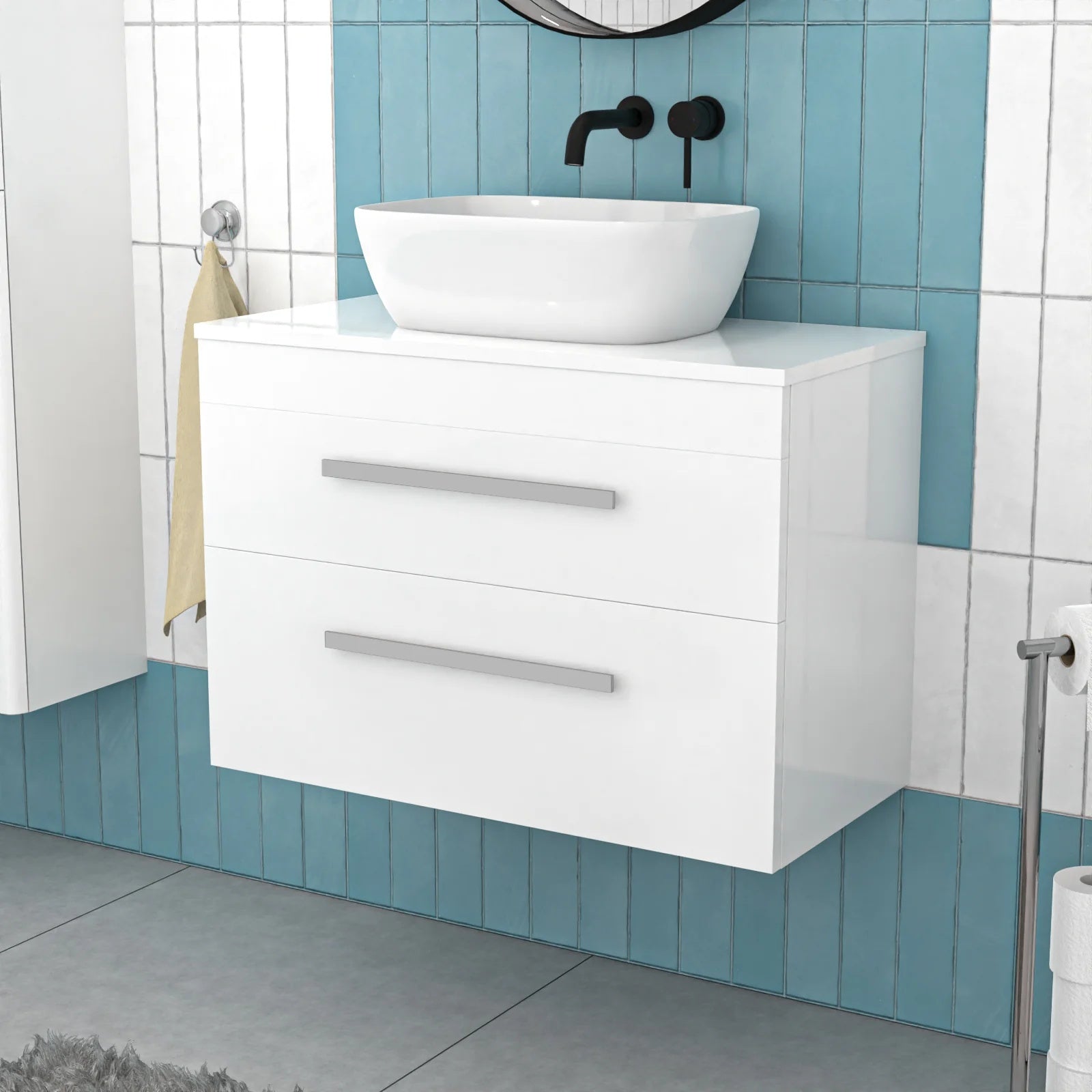 Nanuya 800mm White Wall Hung 2 Drawers with Basin and Worktop