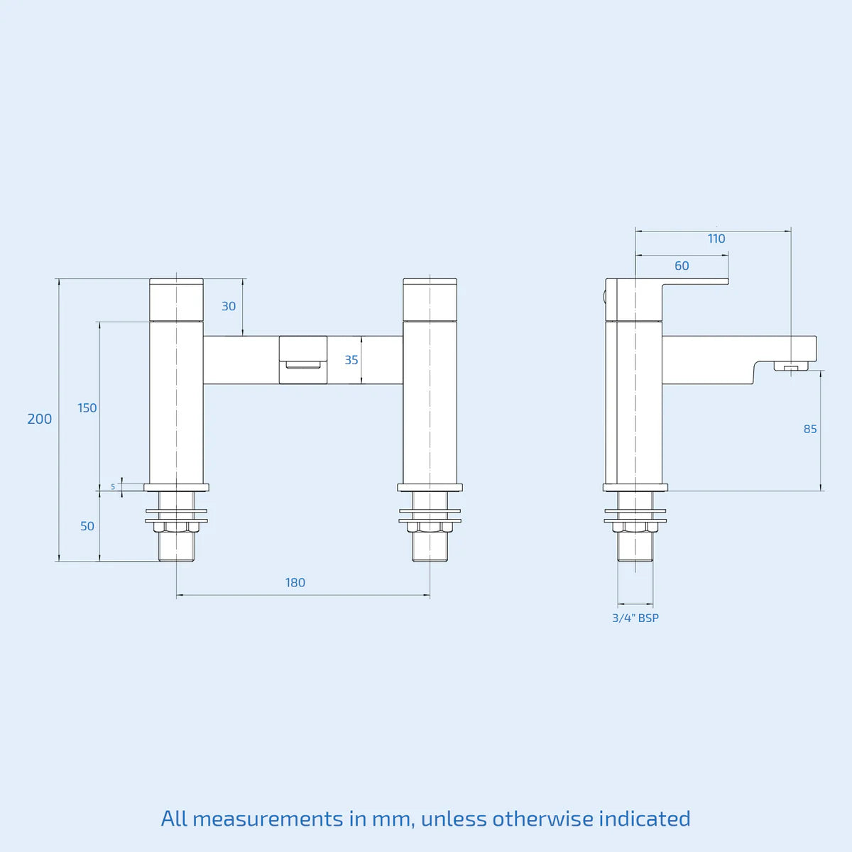 Ellen 550mm Freestanding Vanity with Close Coupled Toilet, Shower Bath & Taps Set