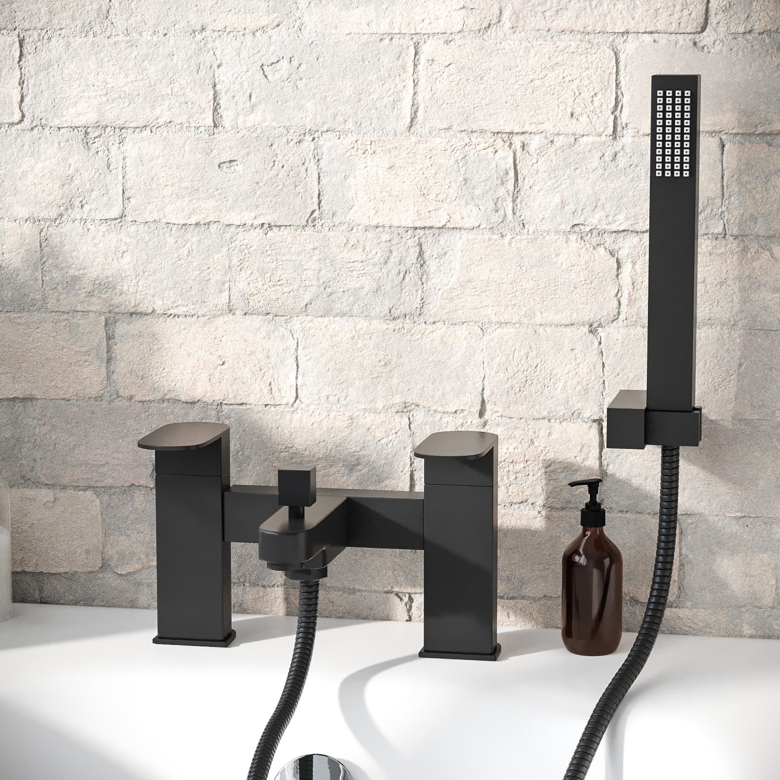 Eclipse Contemporary Basin Matte Black Single Lever Mixer Tap And Bath Shower Mixer With Handset Kit & Waste