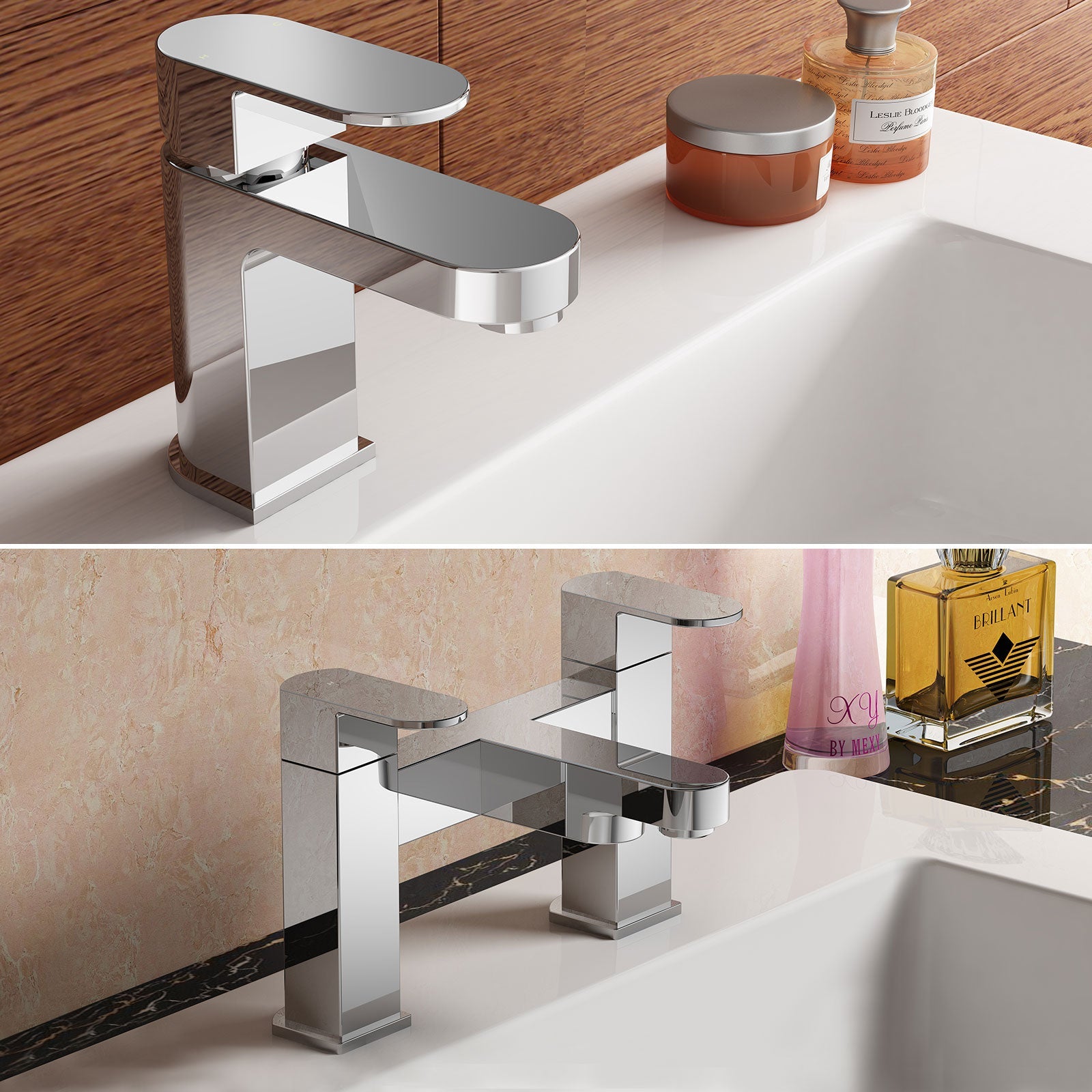 Eclipse Contemporary Design Set Of Chrome Bathroom Basin Single Lever Tap And Bath Filler