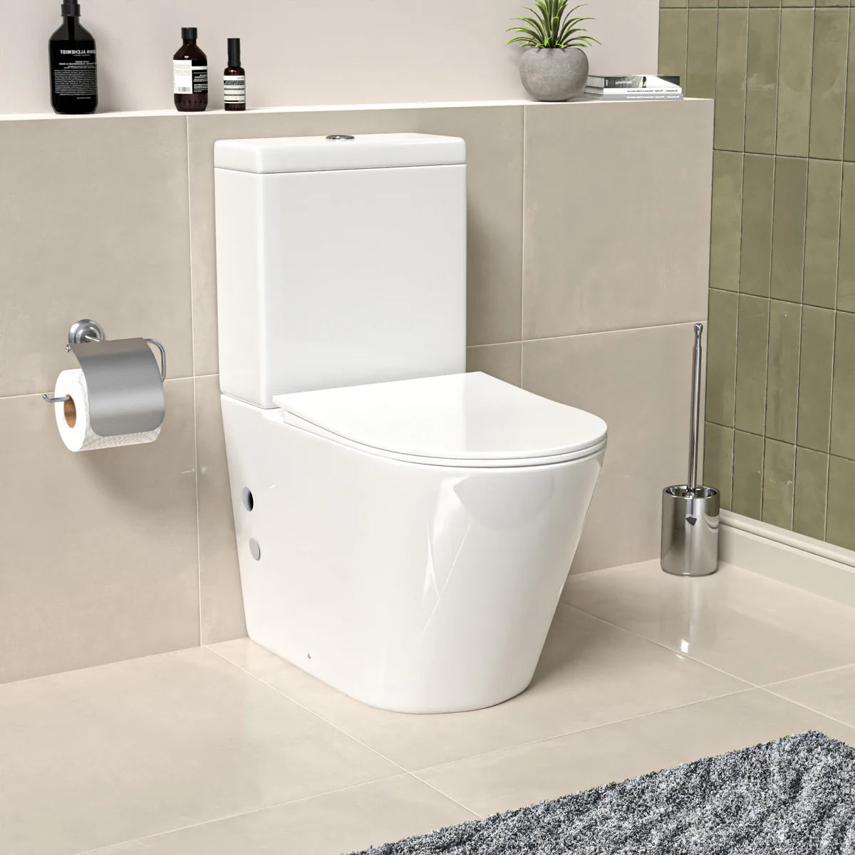Round Rimless Close Coupled Toilet Pan without Bidet Nozzle and Valve