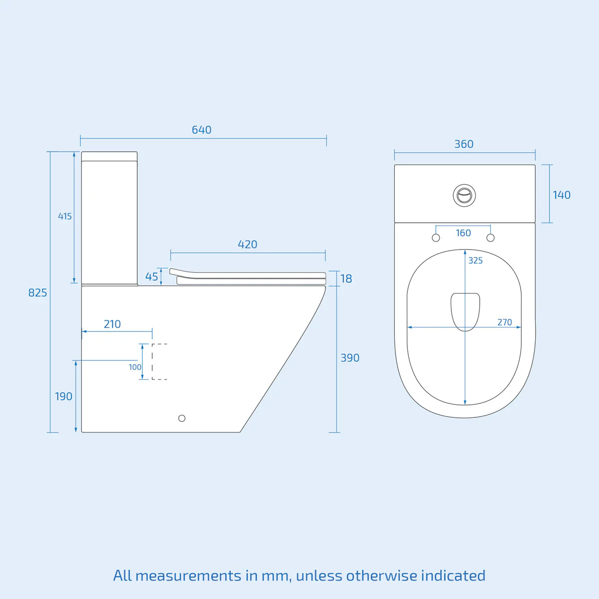 Round Rimless Close Coupled Toilet Pan without Bidet Nozzle and Valve