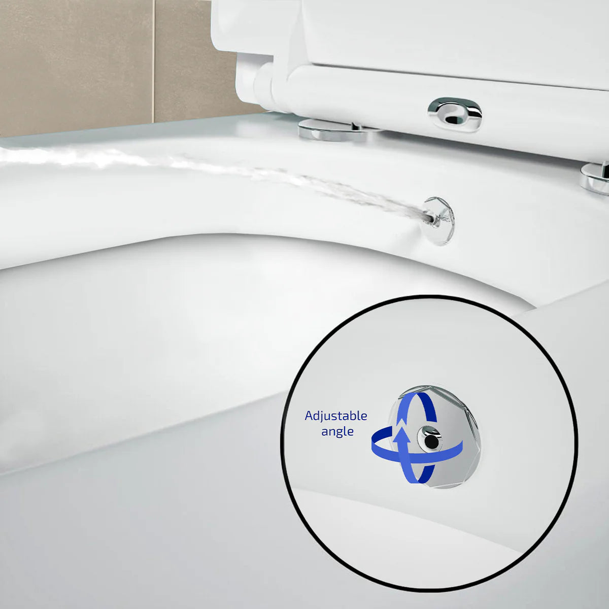 Round Rimless Close Coupled Toilet Pan With Integrated Bidet Valve