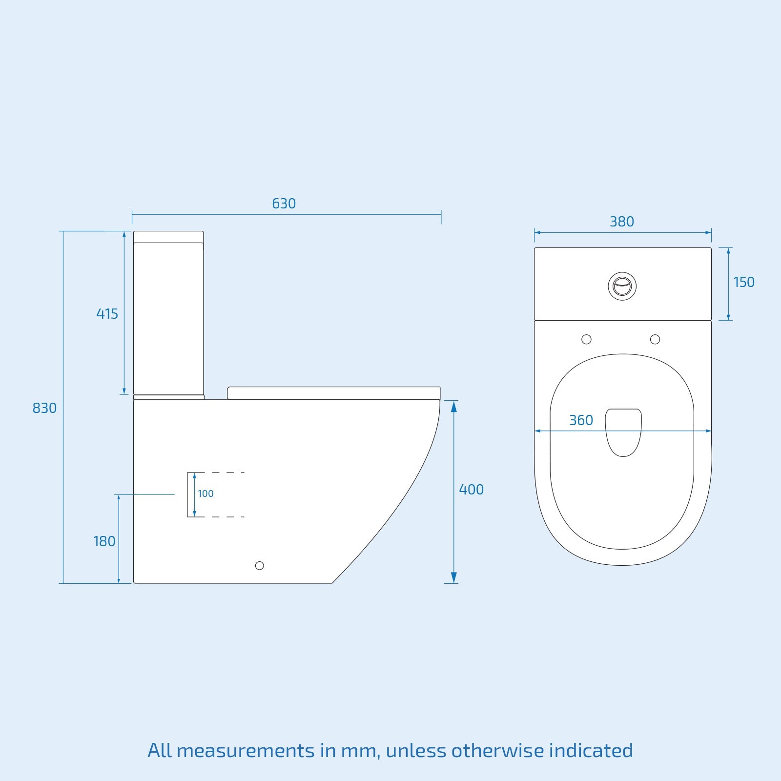 Modern Round Rimless Closed Coupled WC Toilet With Cistern And Soft Close Seat