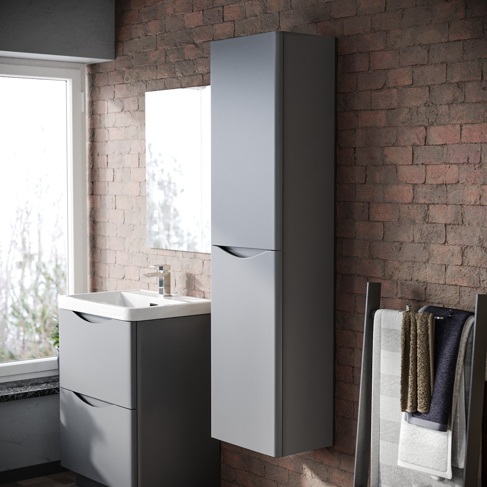 Merton 400mm Matte Grey Wall Hung Bathroom Cupboard Cabinet Storage