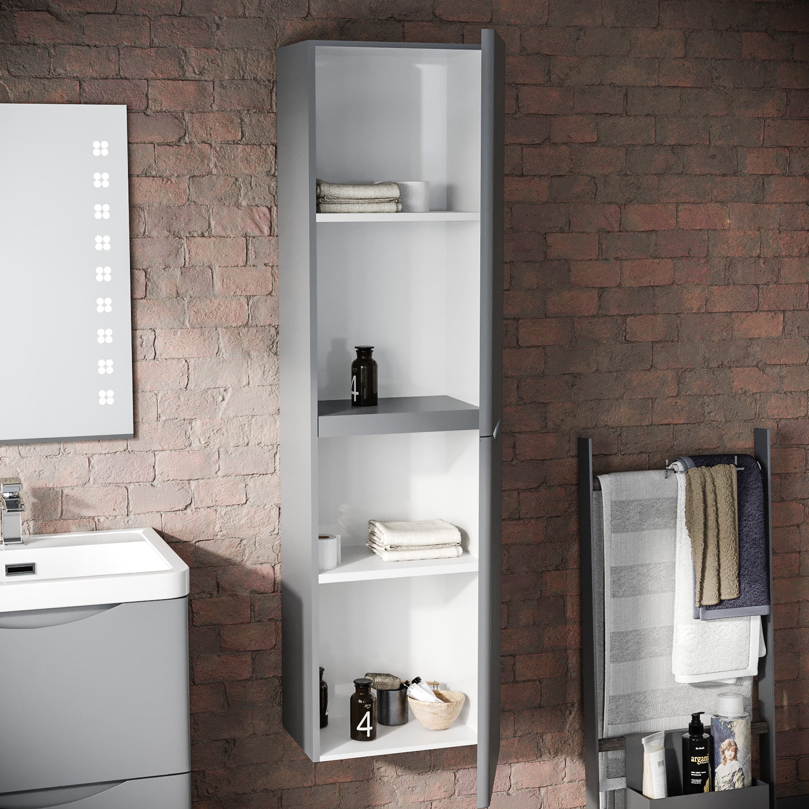 Merton 400mm Matte Grey Wall Hung Bathroom Cupboard Cabinet Storage