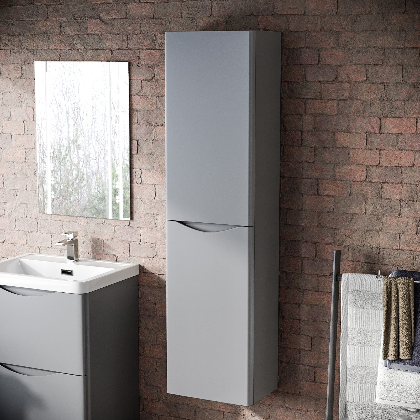 Merton 400mm Matte Grey Wall Hung Bathroom Cupboard Cabinet Storage
