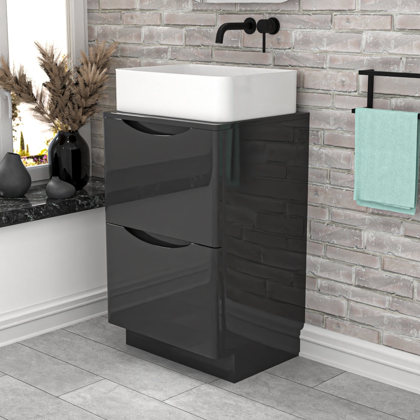 Merton 500mm Dark Grey Freestanding Vanity Unit With Square Bowl Basin