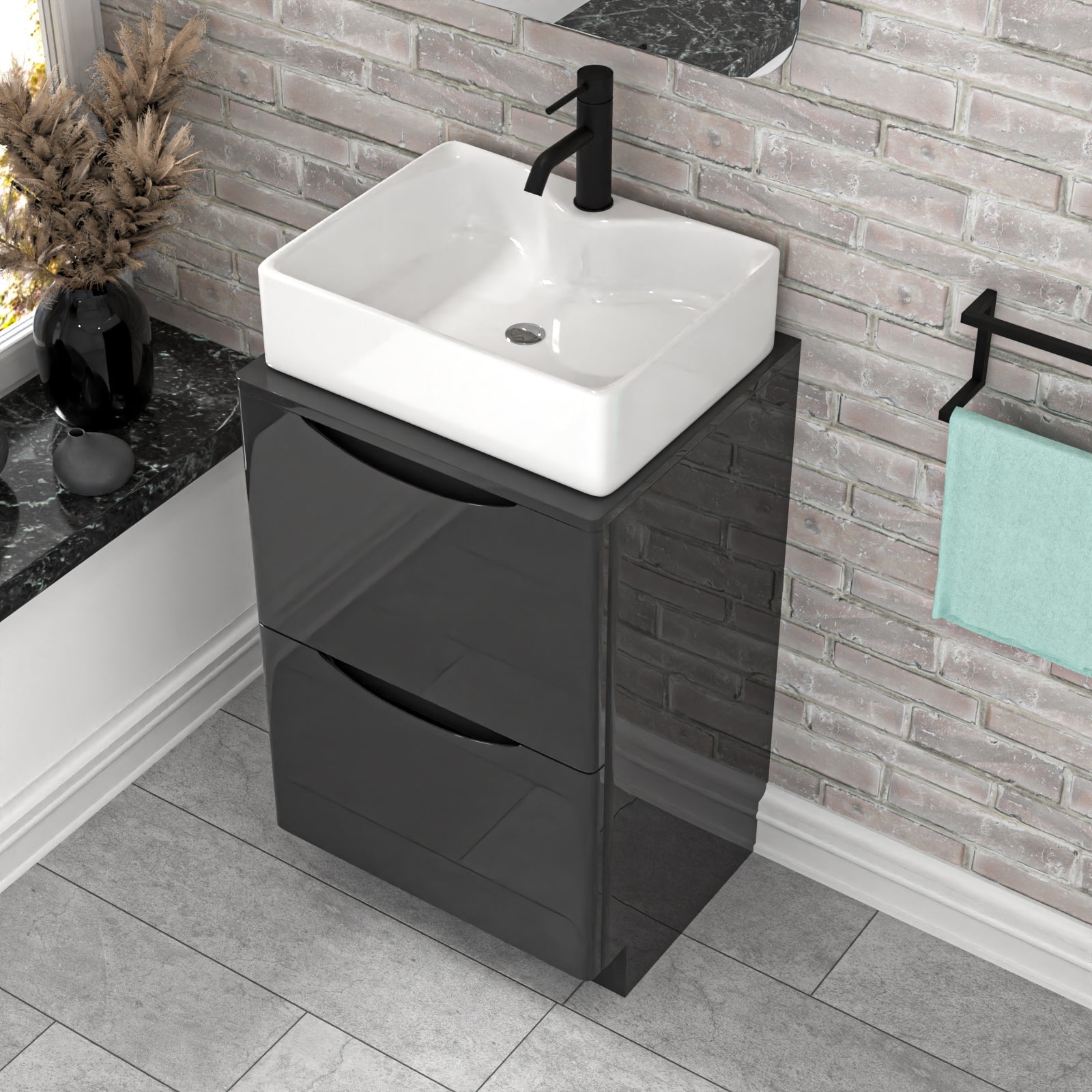 Merton 500mm Dark Grey Bathroom Vanity Unit, Worktop With Square Bowl Basin