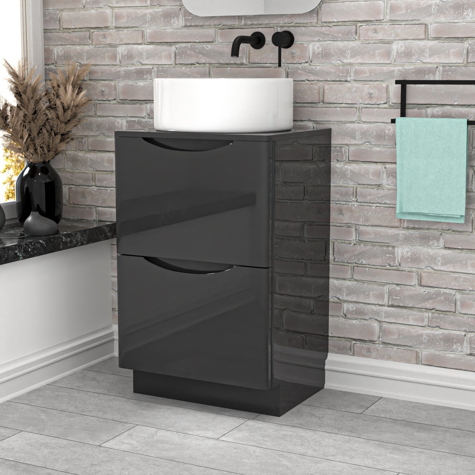 Merton 500mm Dark Grey Freestanding Drawers Vanity & Worktop With Round Basin
