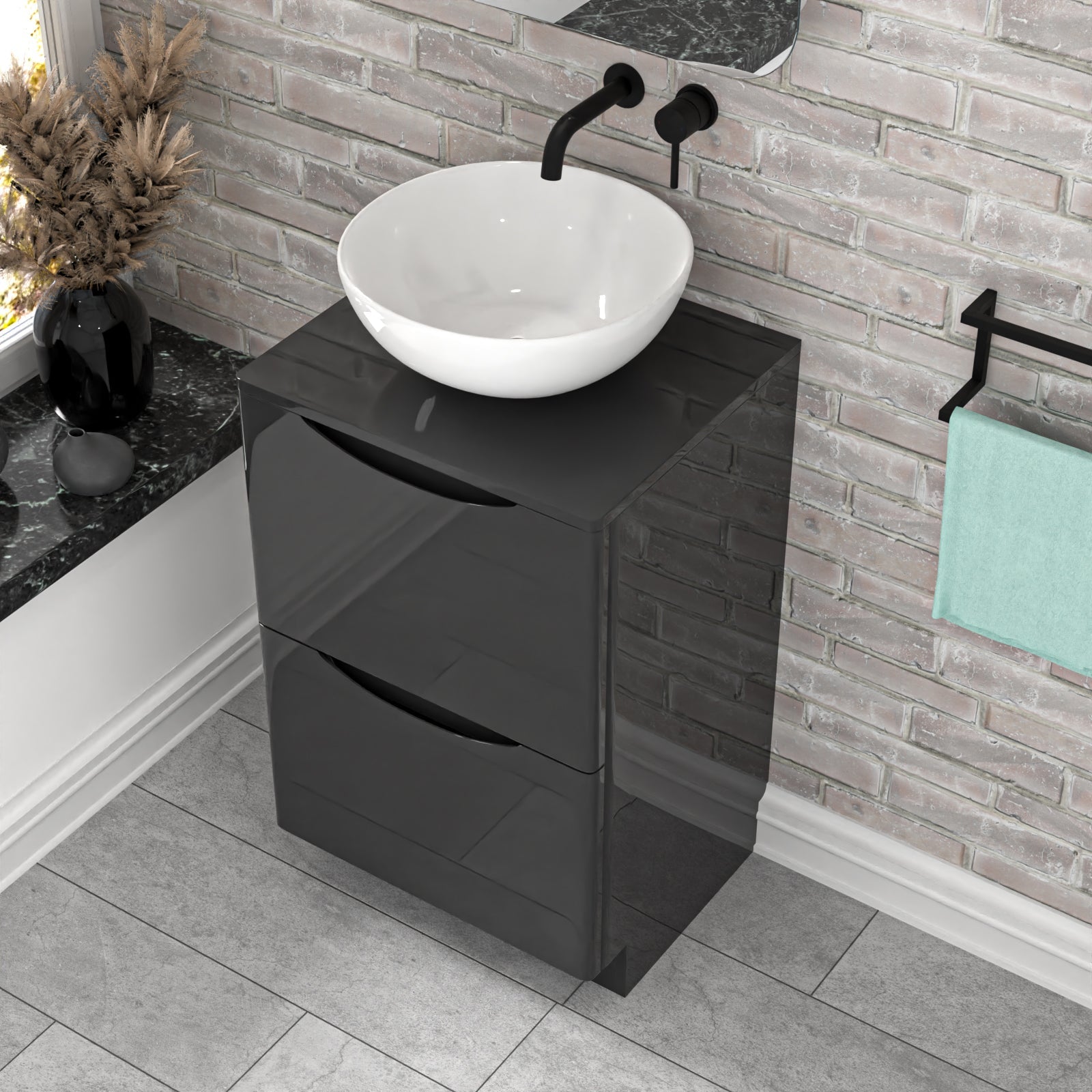 Merton Dark Grey 500mm Freestanding Vanity Round Ceramic Countertop Basin