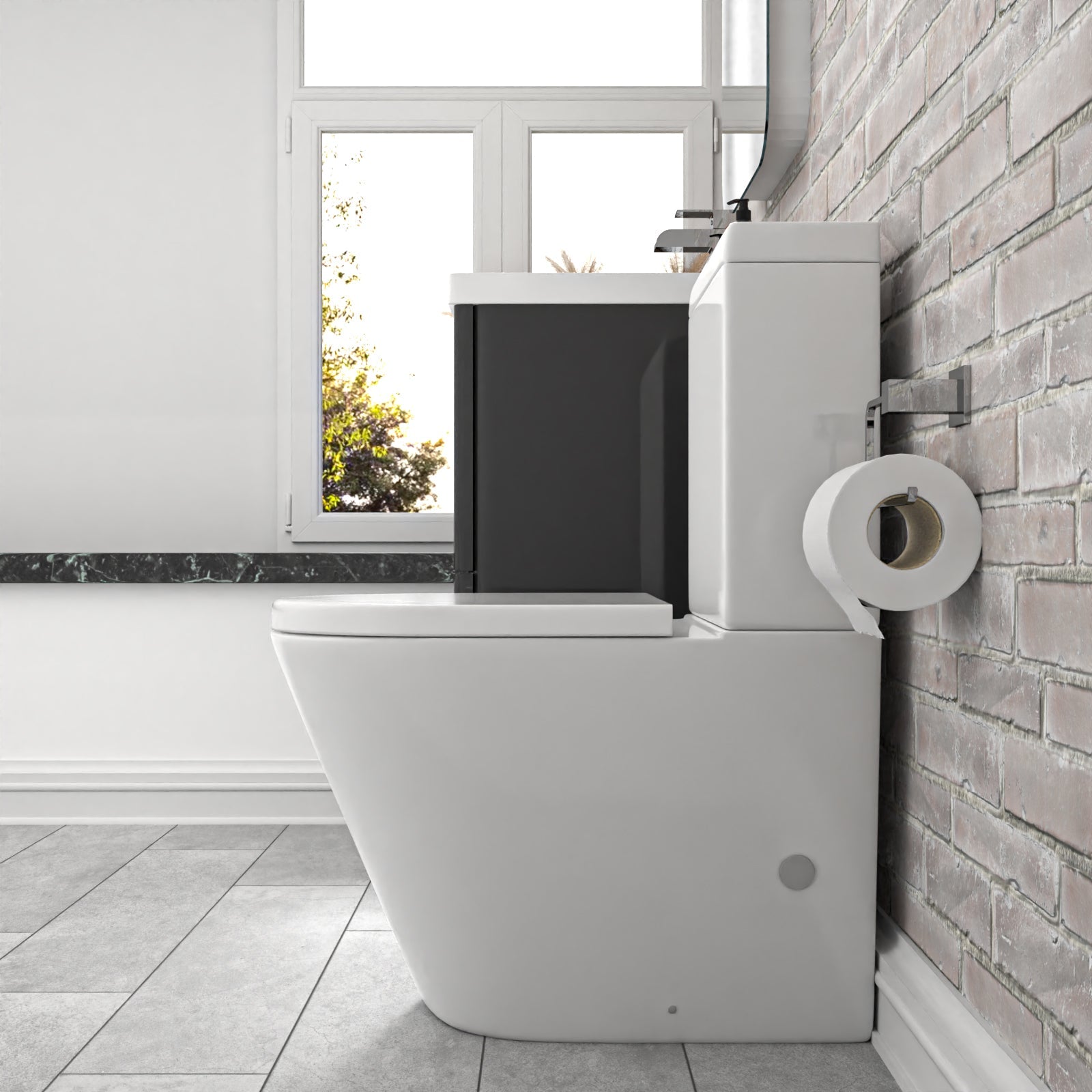 Merton Dark Grey 500mm Basin Vanity Unit and Rimless Close Coupled Toilet