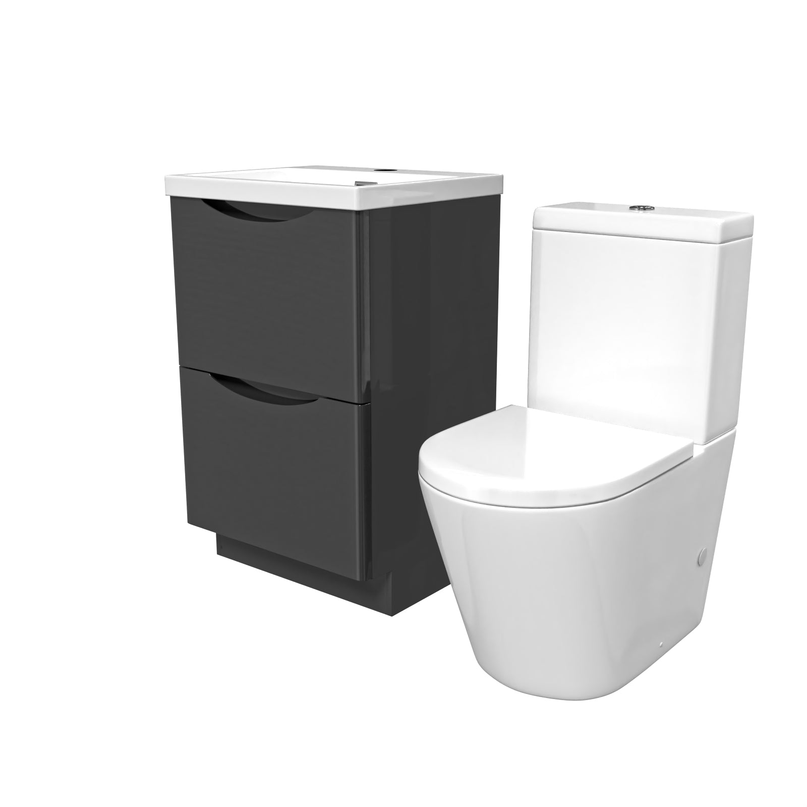 Merton Dark Grey 500mm Basin Vanity Unit and Rimless Close Coupled Toilet