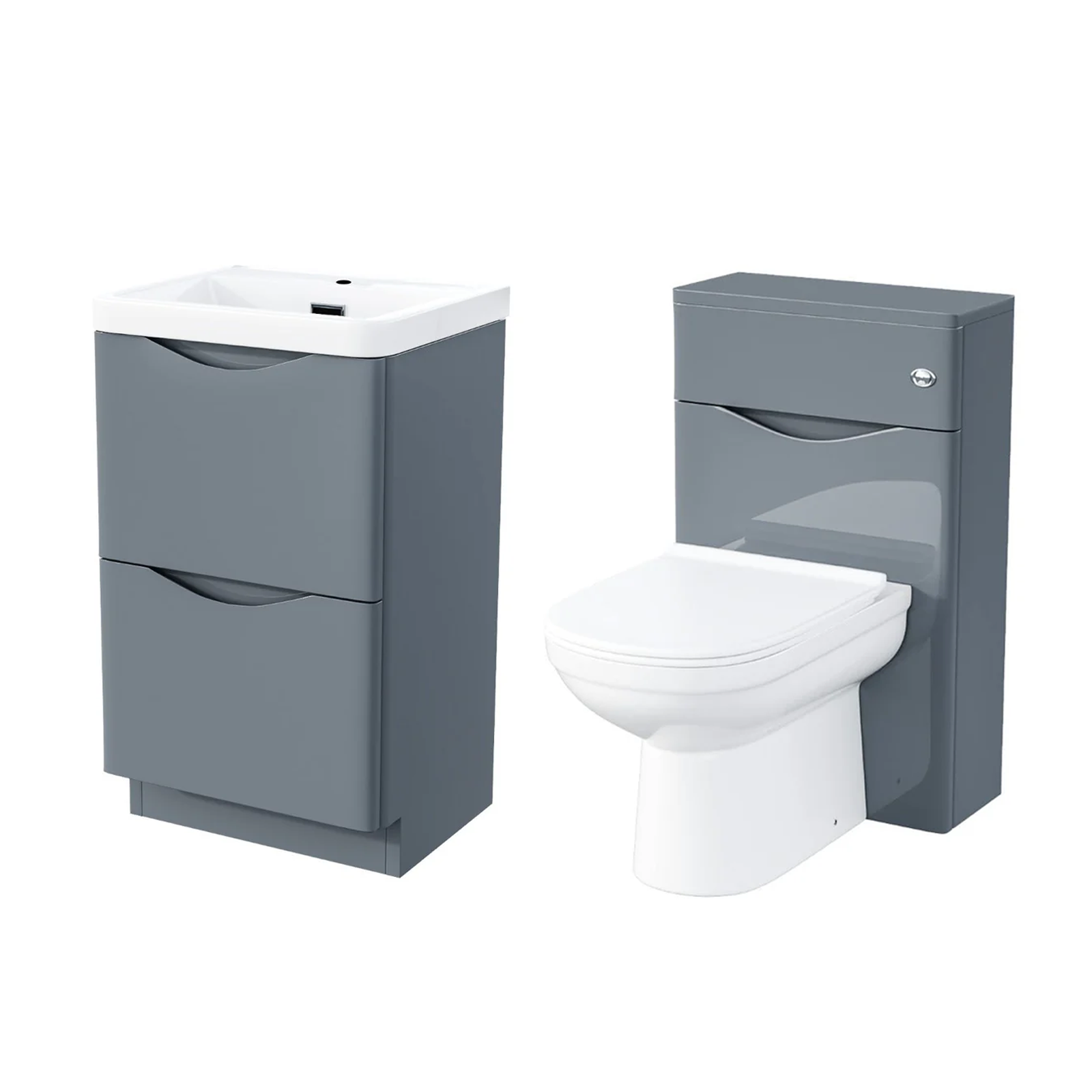 Merton 500mm 2 Drawer Vanity Basin Unit, WC Unit & Elso Back to Wall Toilet Grey