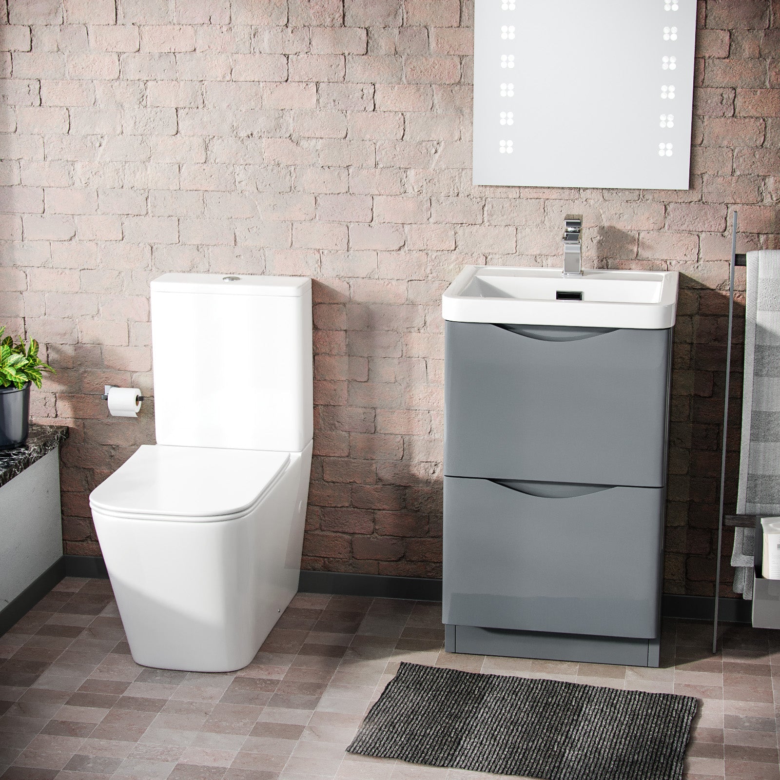 Merton 500mm Freestanding Vanity Basin Unit & Square Rimless Close Coupled Toilet Grey