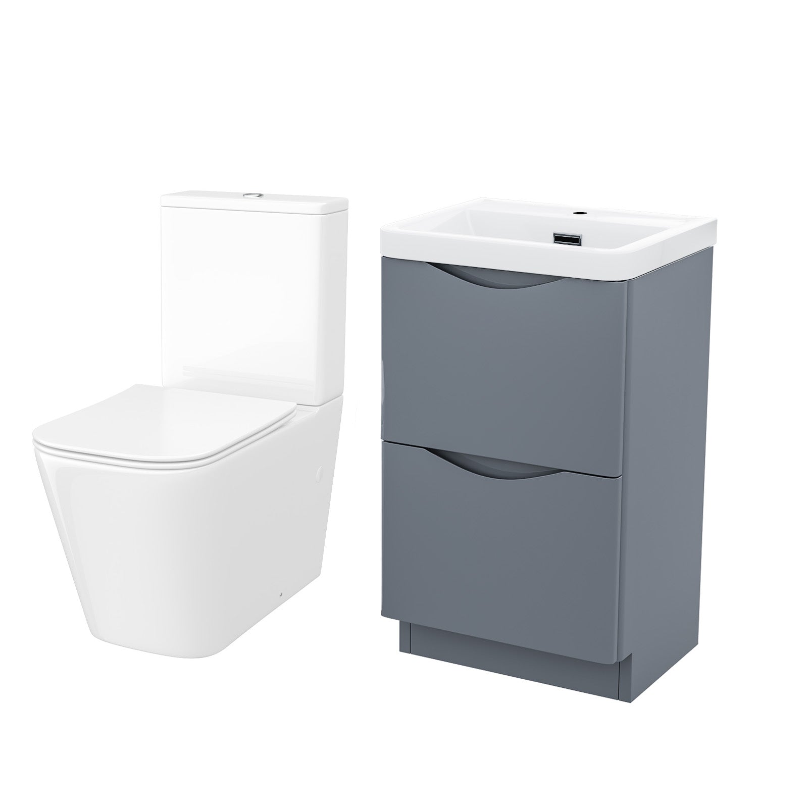 Merton 500mm Freestanding Vanity Basin Unit & Square Rimless Close Coupled Toilet Grey