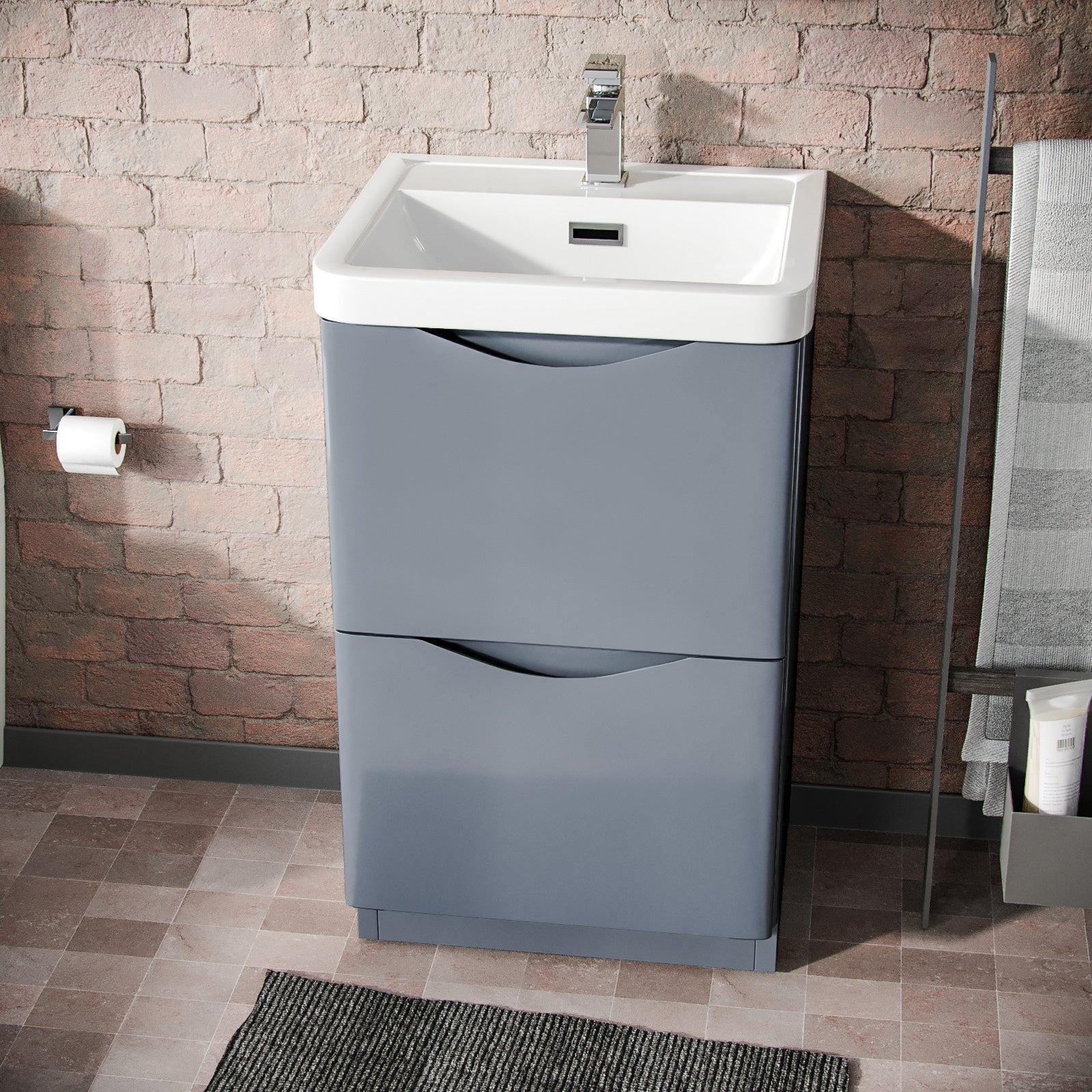 Merton Grey 500mm Freestanding Vanity Basin Unit & Square Rimless Close Coupled Toilet