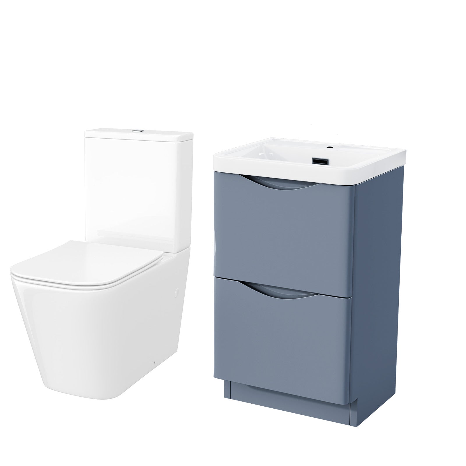 Merton Grey 500mm Freestanding Vanity Basin Unit & Square Rimless Close Coupled Toilet