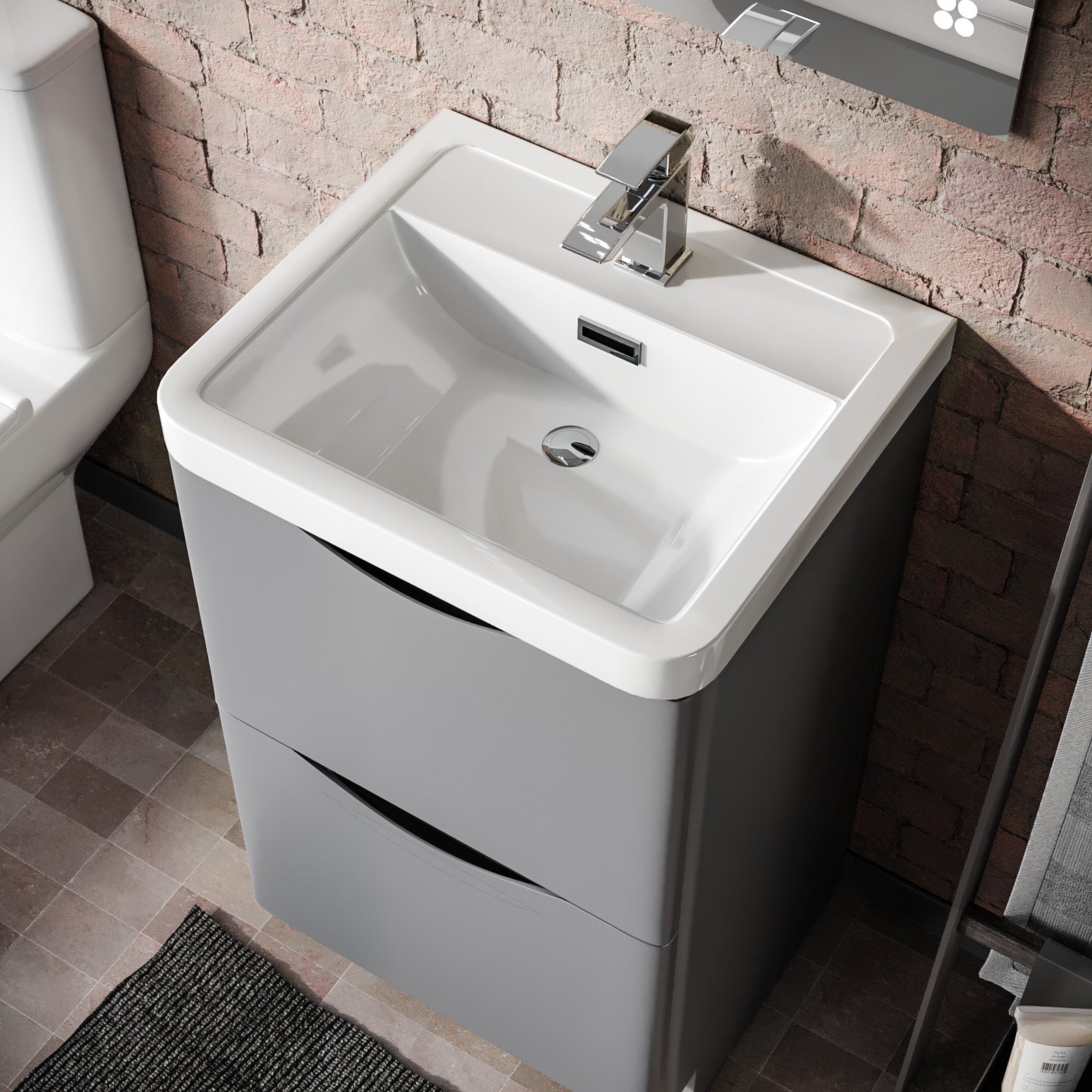 Merton Matte Grey 500mm 2 Drawer Freestanding Vanity Basin Cabinet Bathroom