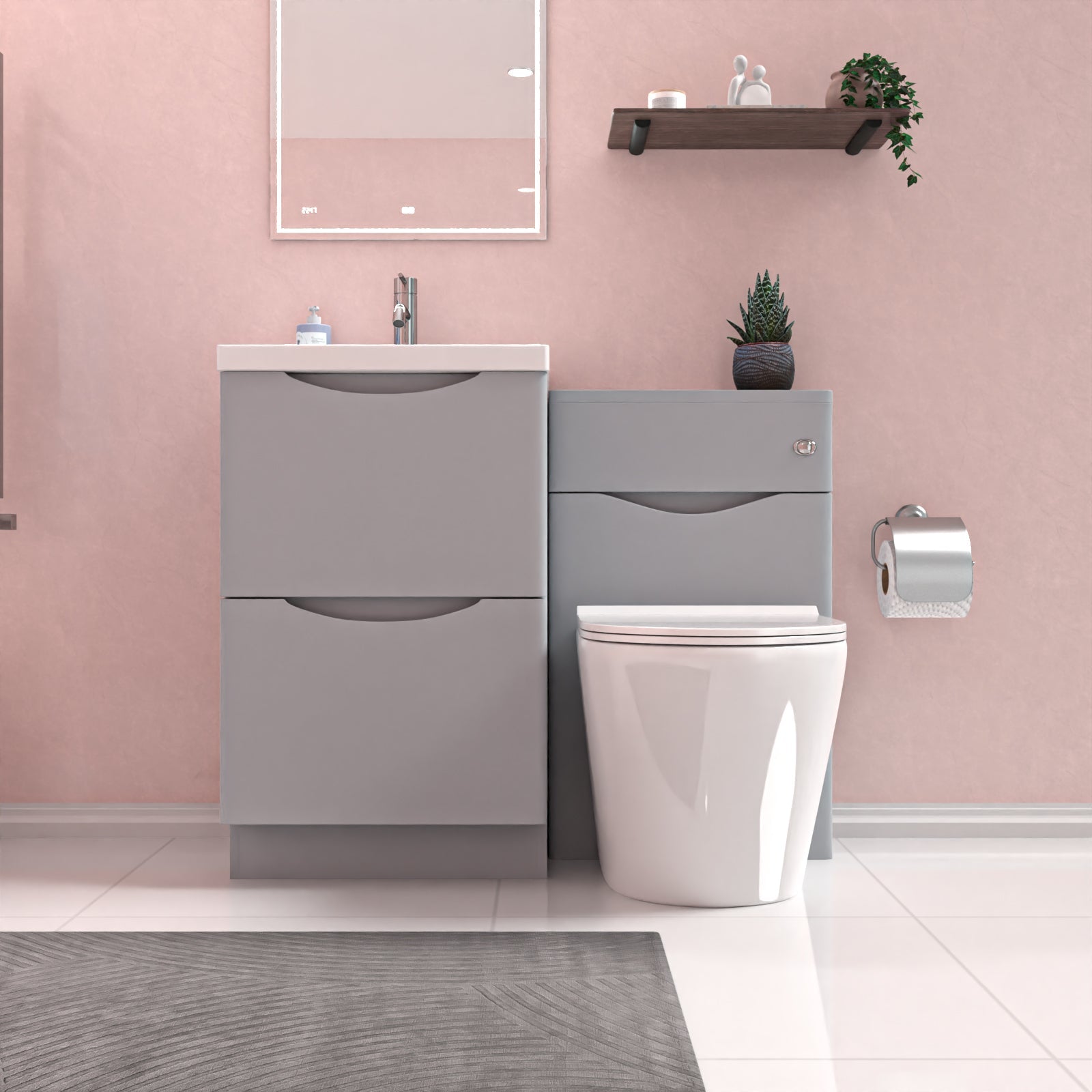 Merton Matte Grey 1000mm Freestanding Basin Vanity WC Unit & Round BTW Toilet
