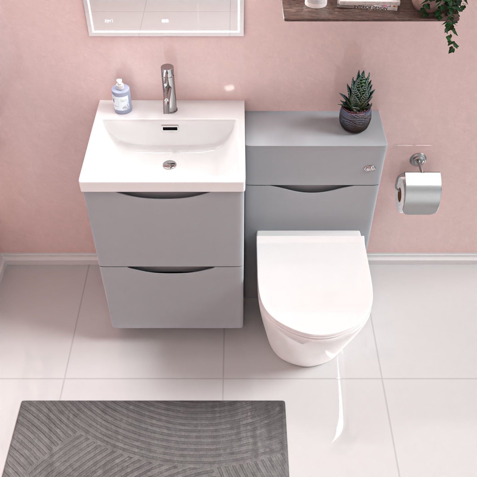 Merton Matte Grey 1000mm Freestanding Basin Vanity WC Unit & Round BTW Toilet