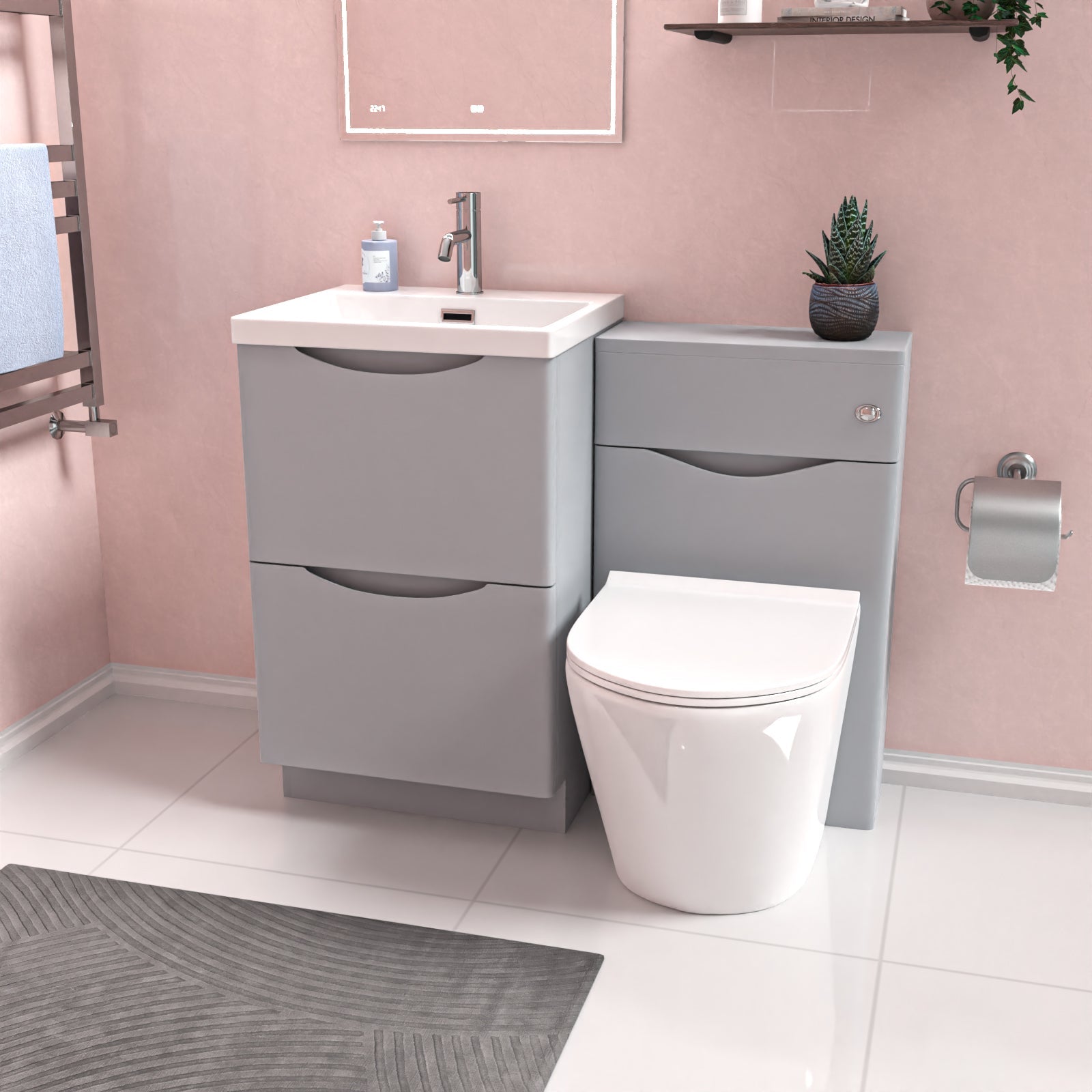 Merton Matte Grey 1000mm Freestanding Basin Vanity WC Unit & Round BTW Toilet