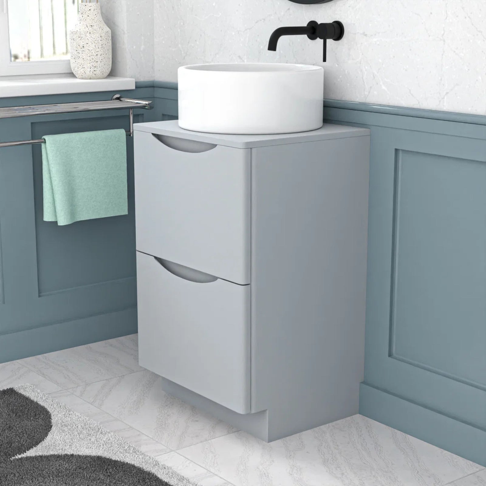 500mm Matte Grey Freestanding Vanity With Worktop and 420mm Round Basin
