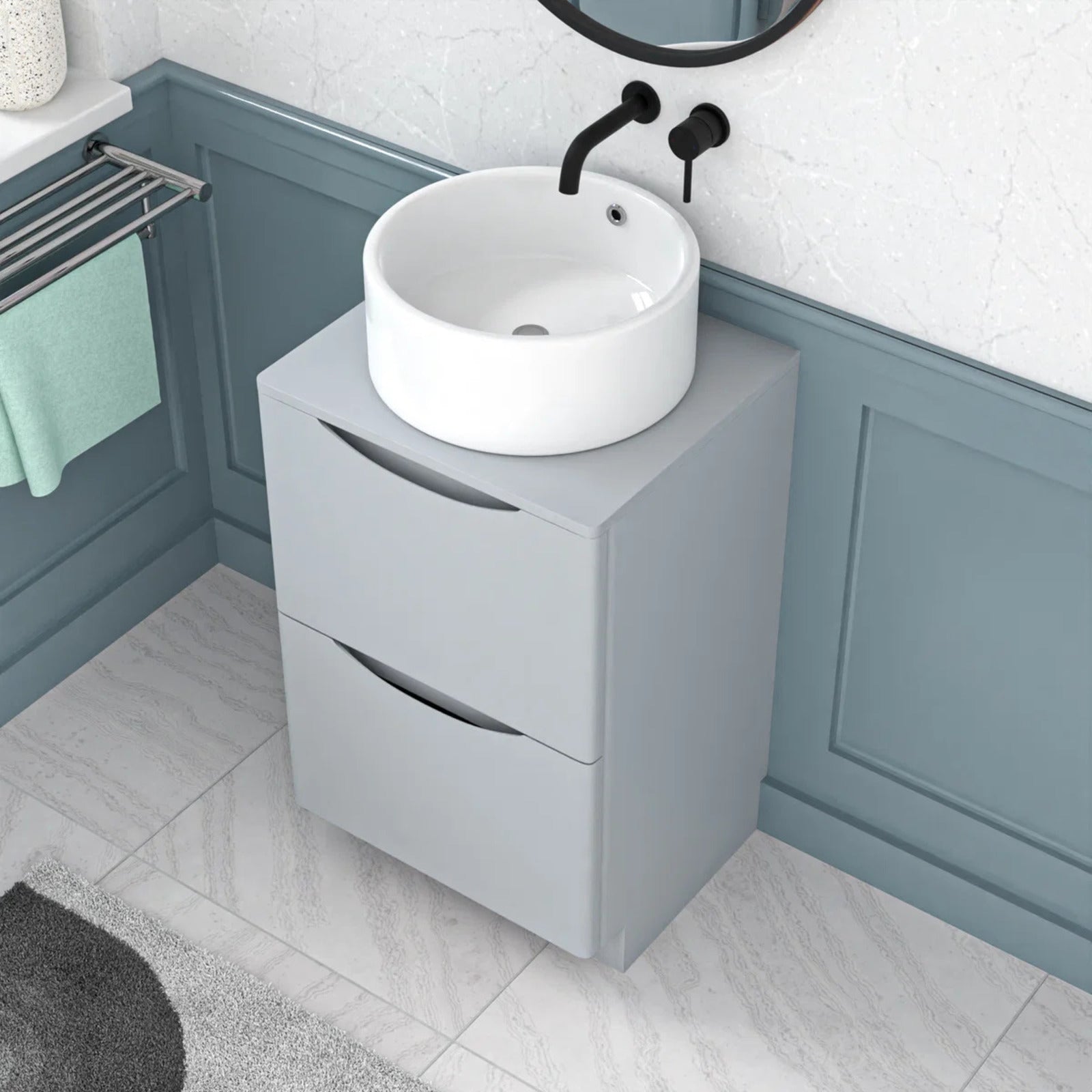 500mm Matte Grey Freestanding Vanity With Worktop and 420mm Round Basin