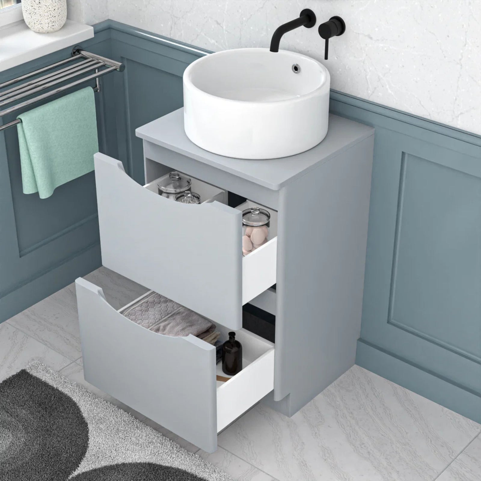 500mm Matte Grey Freestanding Vanity With Worktop and 420mm Round Basin