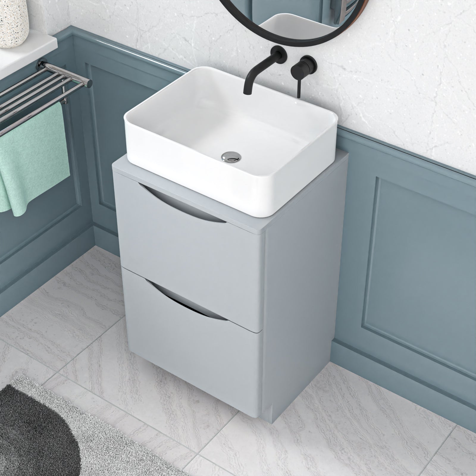 Merton 500mm Matte Grey Freestanding Vanity Unit With Square Bowl Basin