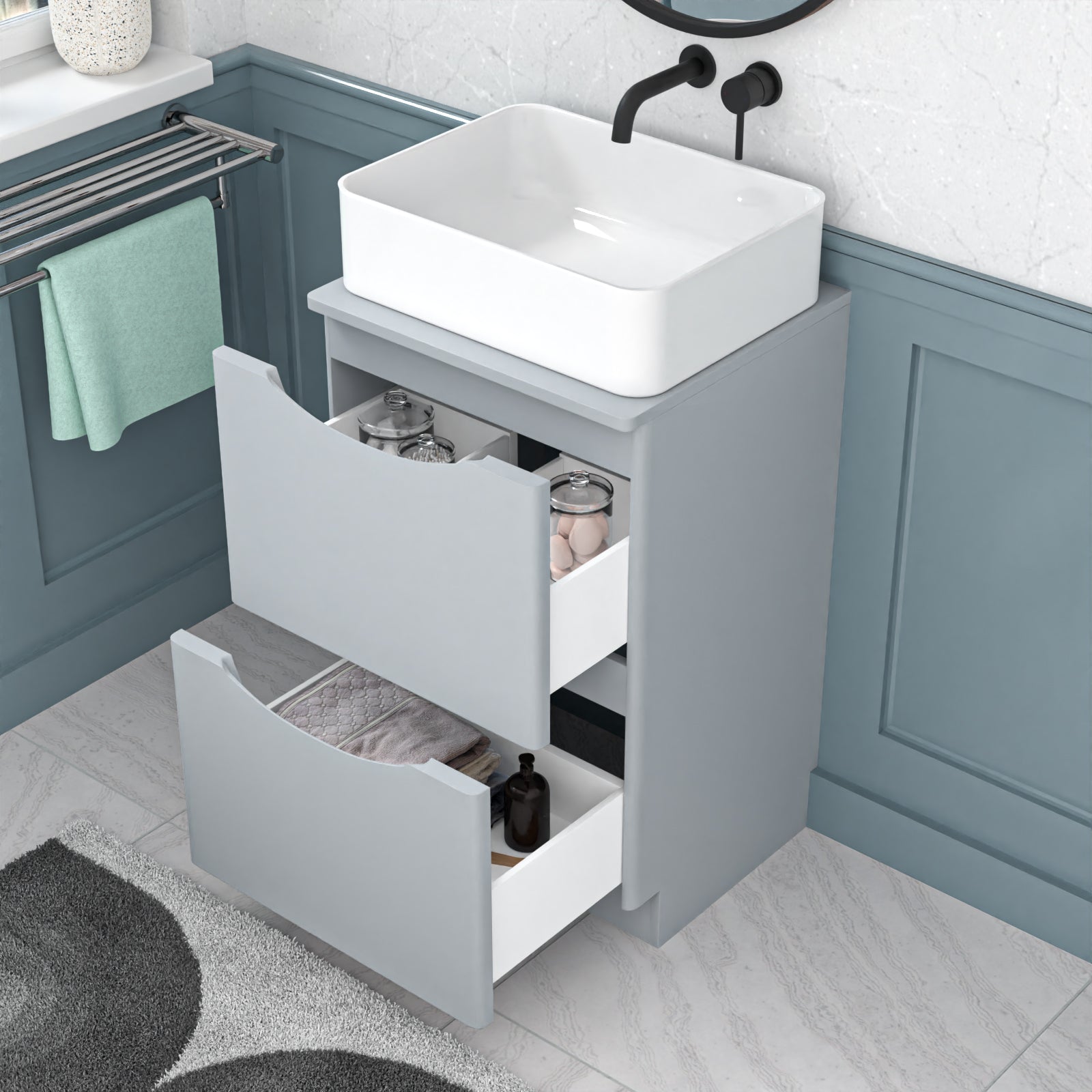 Merton 500mm Matte Grey Freestanding Vanity Unit With Square Bowl Basin