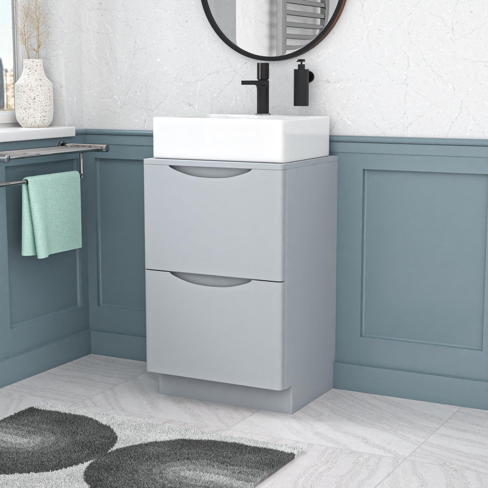 Merton 500mm Matte Grey Bathroom Vanity Unit, Worktop With Square Bowl Basin