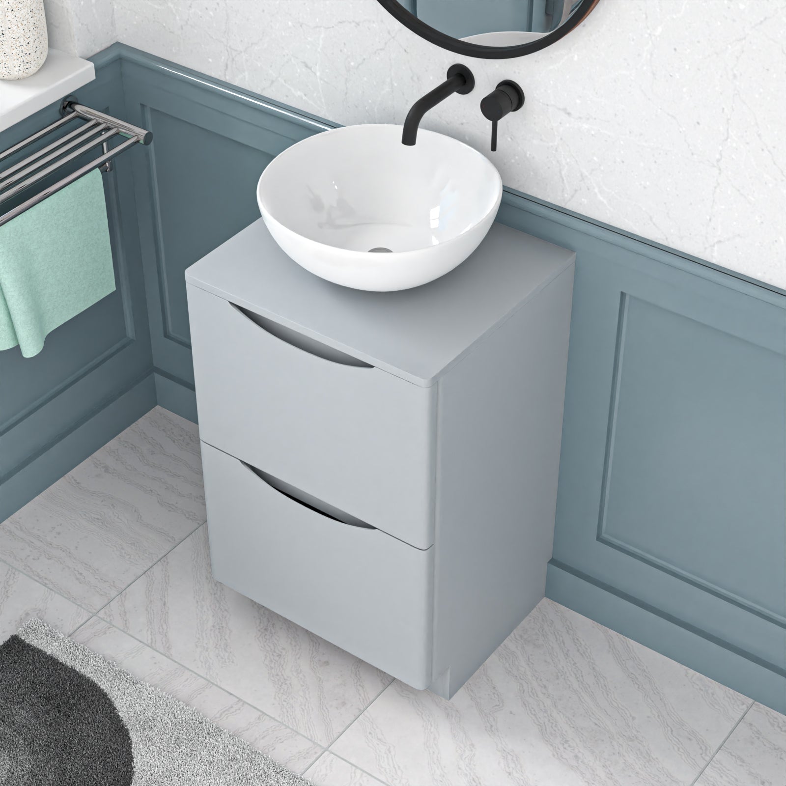 Merton Matte Grey 500mm Freestanding Vanity Round Ceramic Countertop Basin