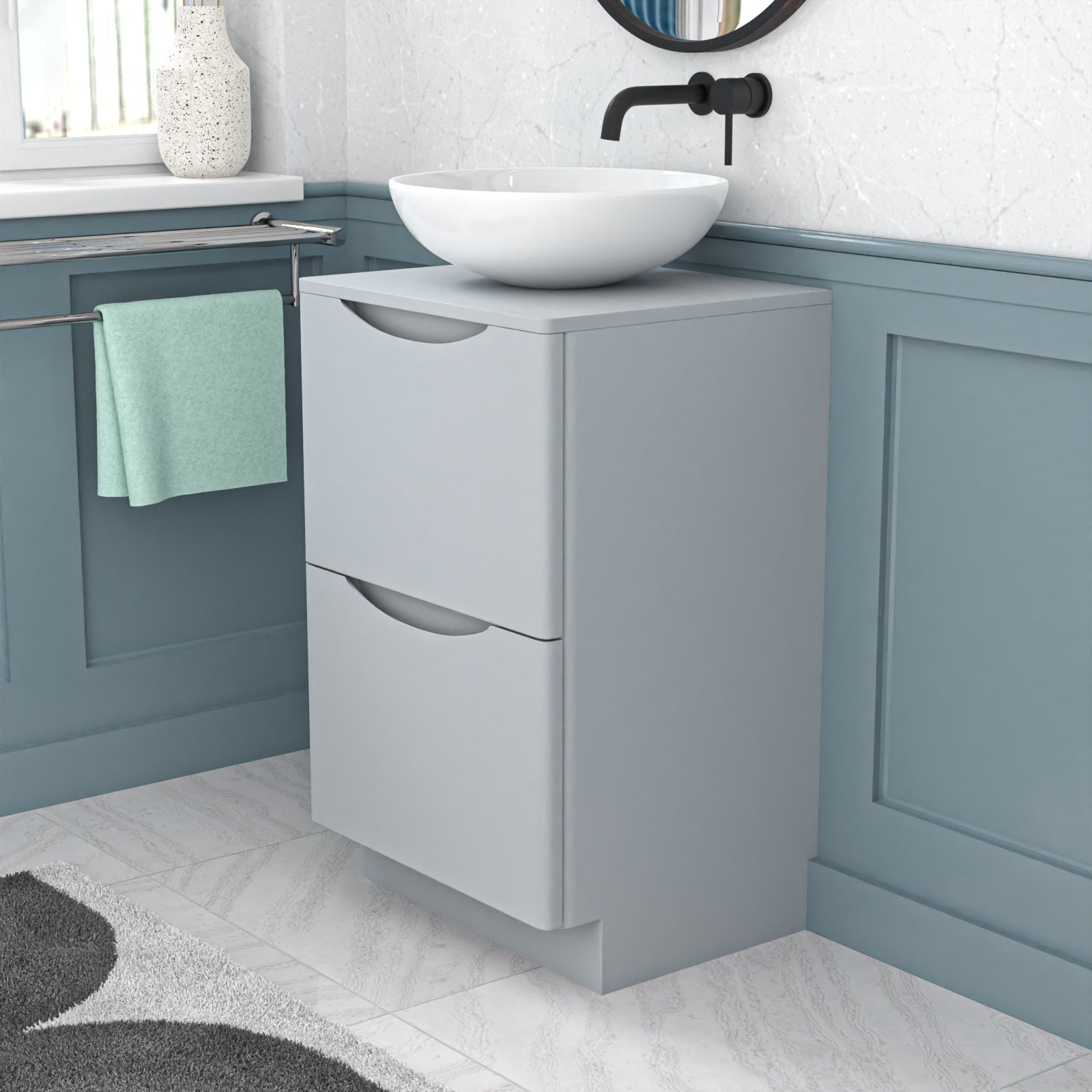 Merton Matte Grey 500mm Freestanding Vanity Unit With Round Ceramic Basin