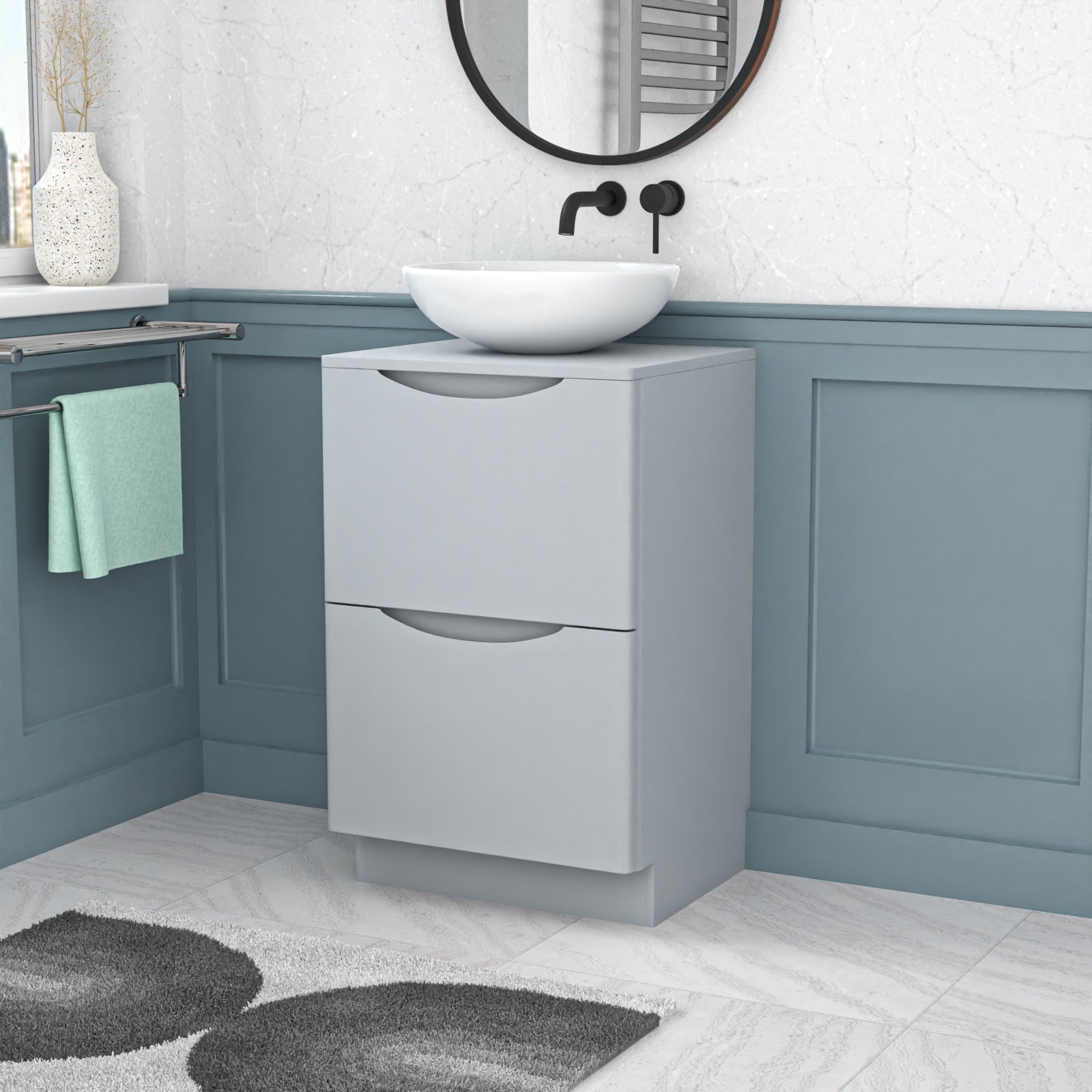 Merton Matte Grey 500mm Freestanding Vanity Unit With Round Ceramic Basin