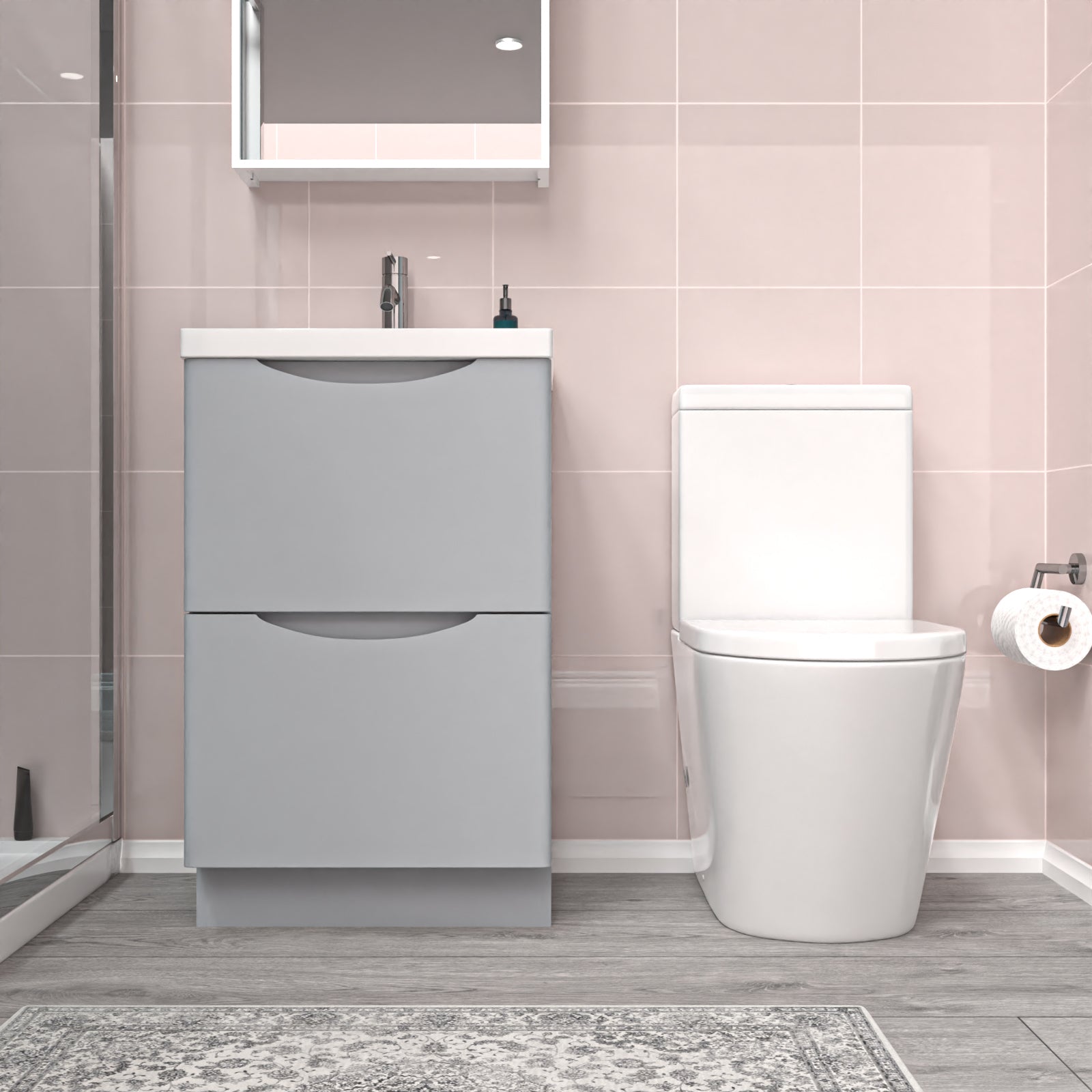 Merton Matte Grey 500mm Basin Vanity Unit and Rimless Close Coupled Toilet