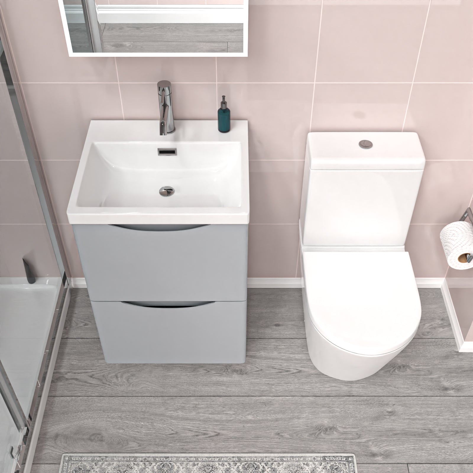 Merton Matte Grey 500mm Basin Vanity Unit and Rimless Close Coupled Toilet