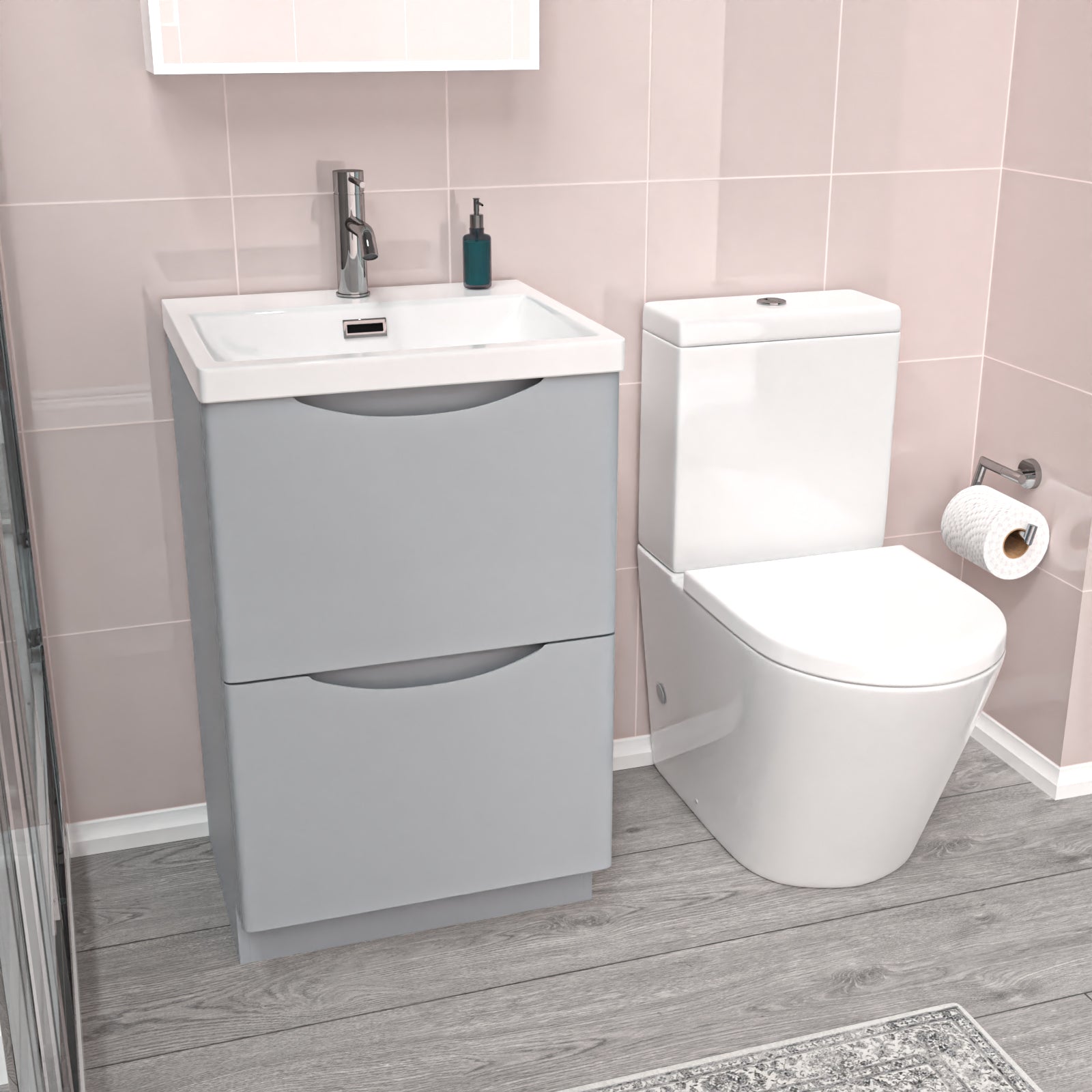 Merton Matte Grey 500mm Basin Vanity Unit and Rimless Close Coupled Toilet