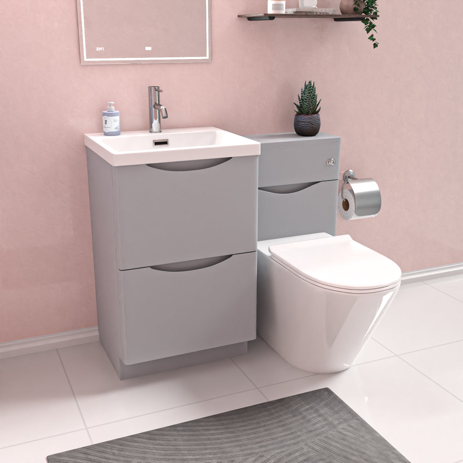 Merton Matte Grey 1000mm Freestanding Basin Vanity WC Unit & Modern BTW White Toilet