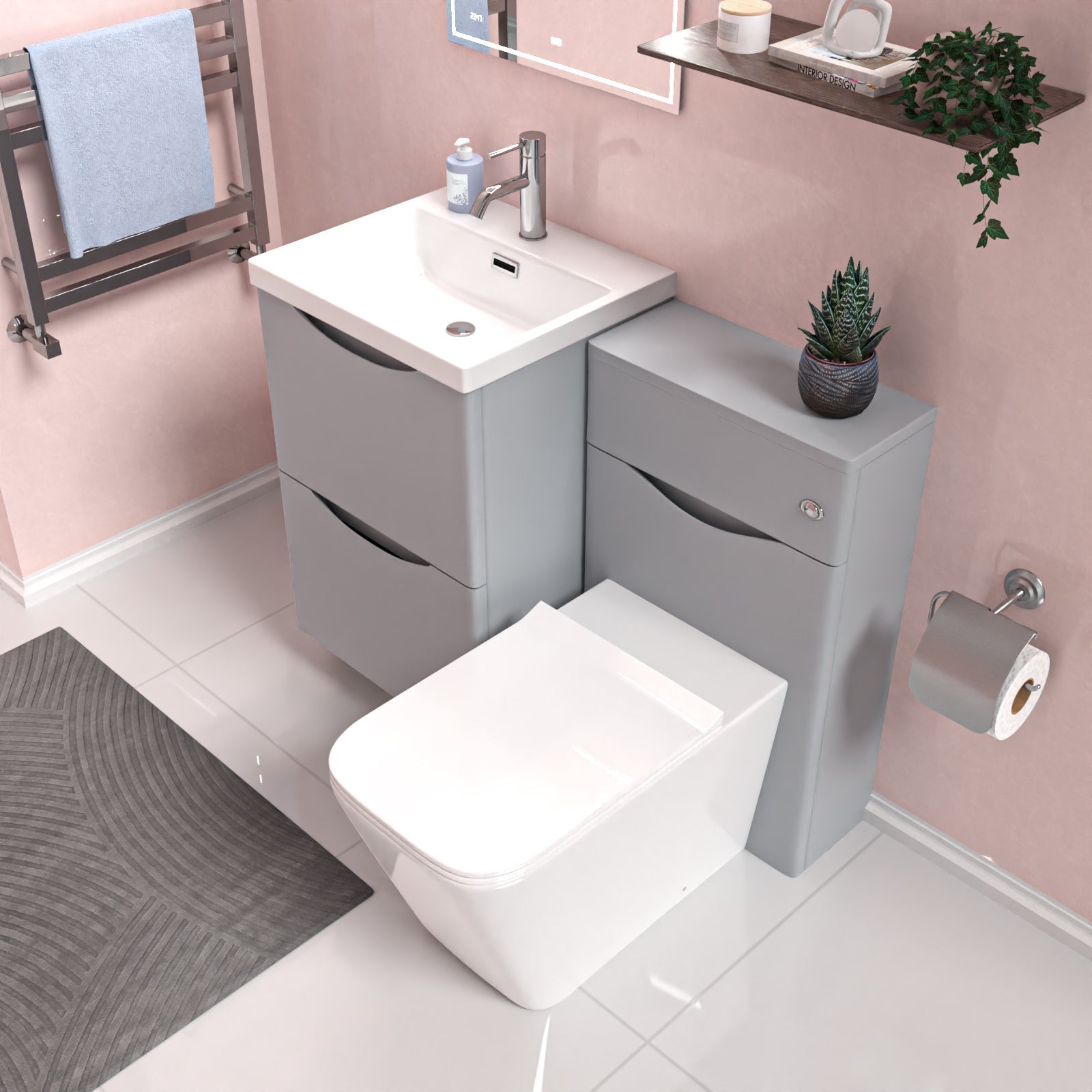 Merton Matte Grey 1000mm Freestanding Basin Vanity WC Unit & Square BTW Toilet