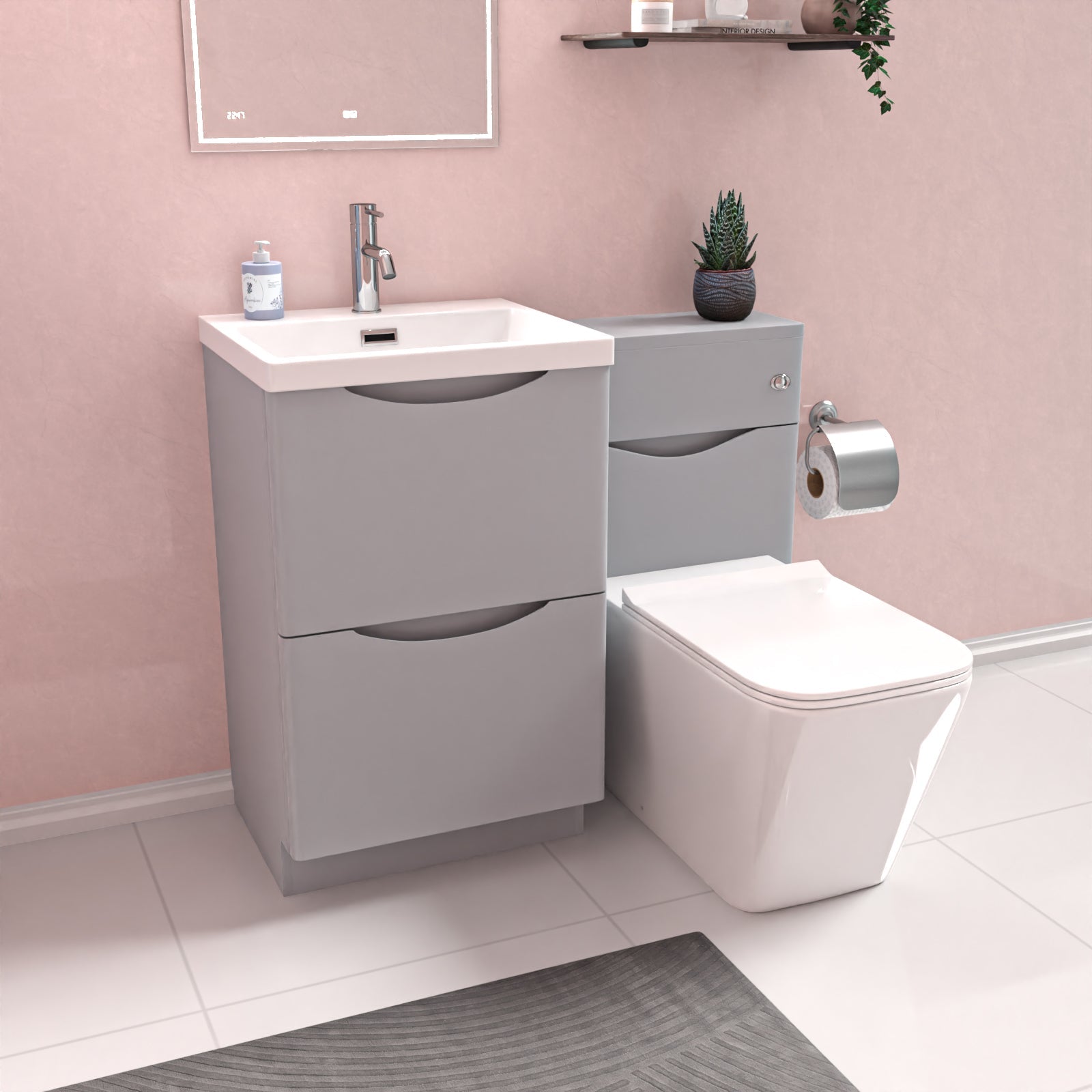 Merton Matte Grey 1000mm Freestanding Basin Vanity WC Unit & Square BTW Toilet