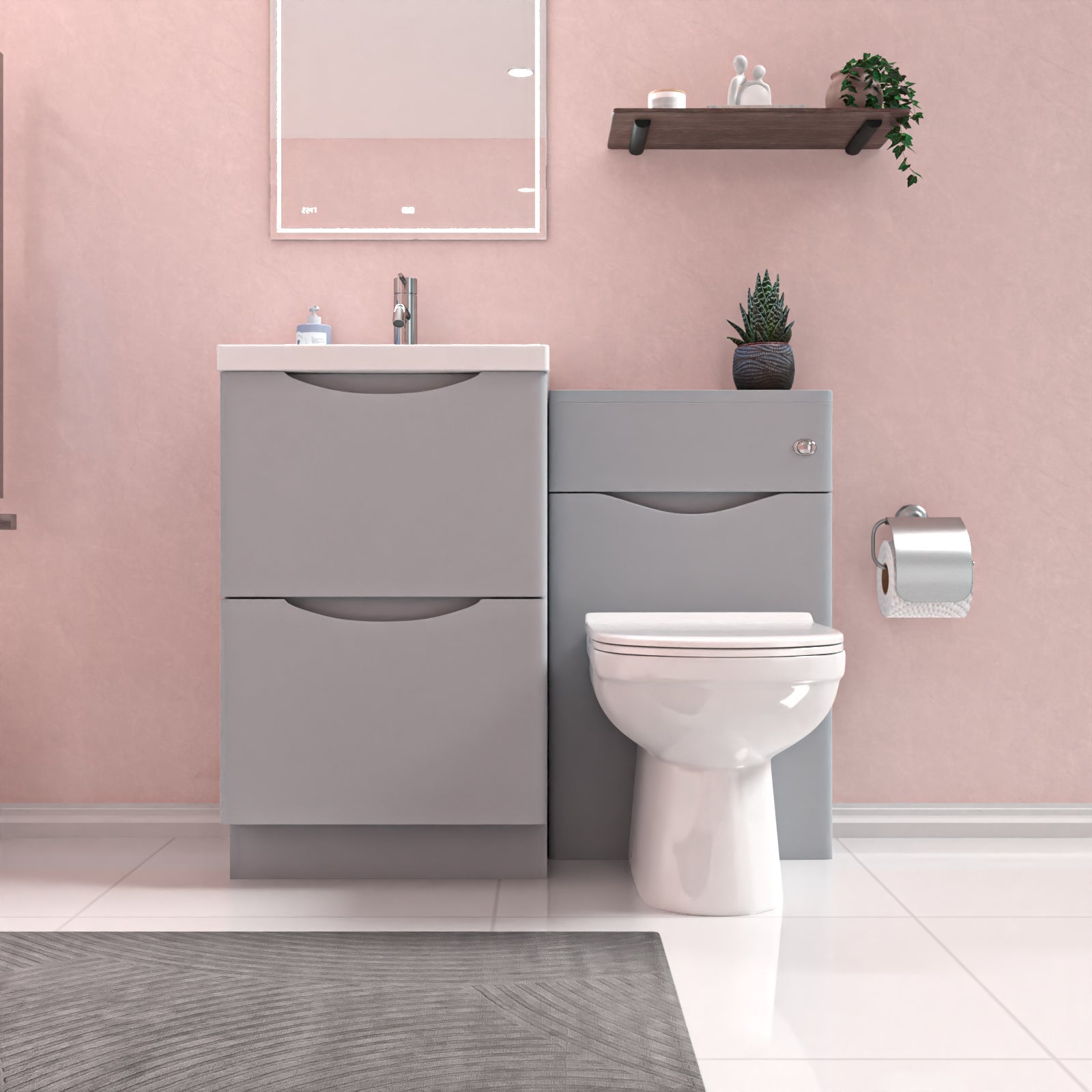 Merton Matte Grey 1000mm Freestanding Basin WC Vanity Unit & BTW Toilet