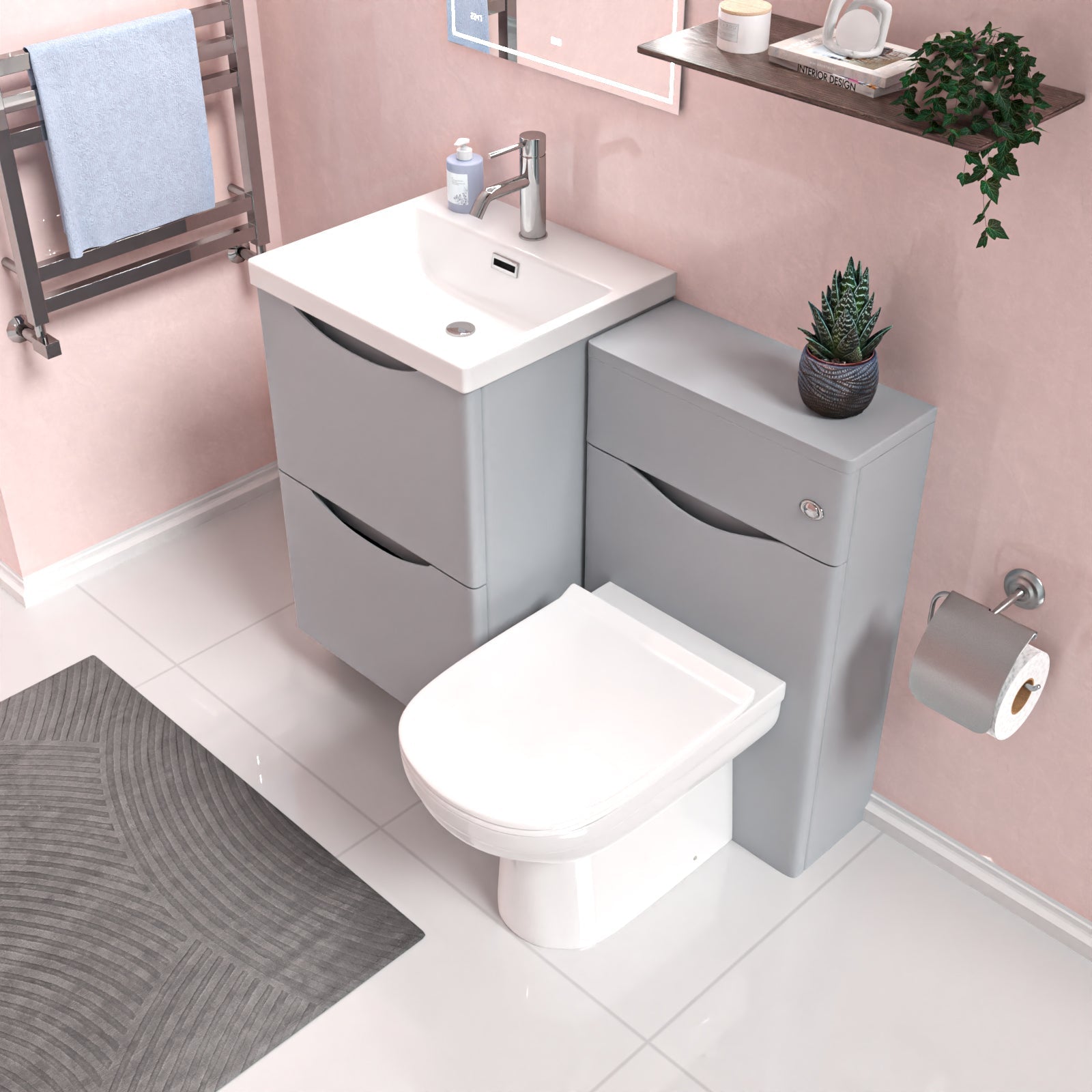 Merton Matte Grey 1000mm Freestanding Basin WC Vanity Unit & BTW Toilet
