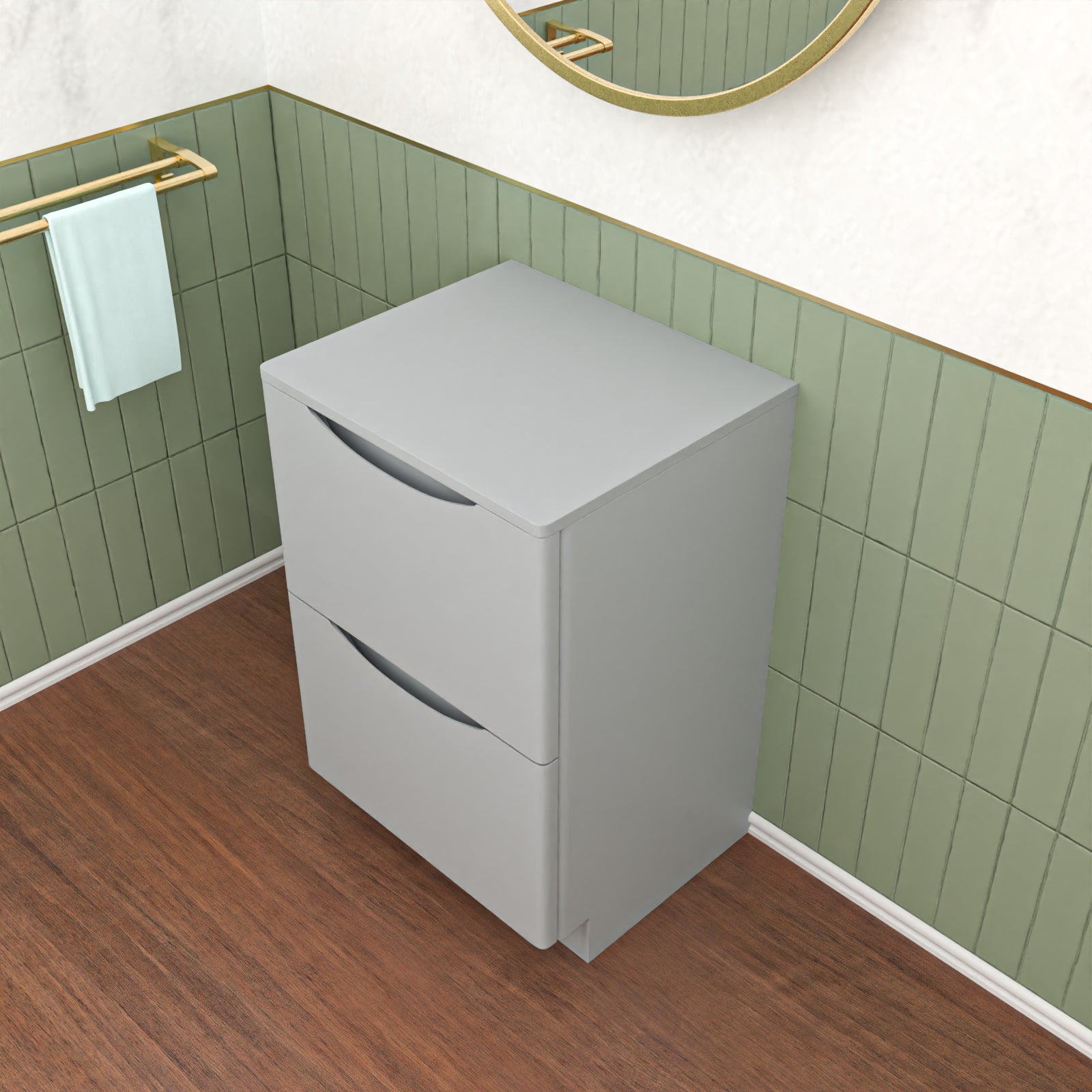 Merton Matte Grey 500mm 2 Drawer Work Top Freestanding Bathroom Vanity Unit