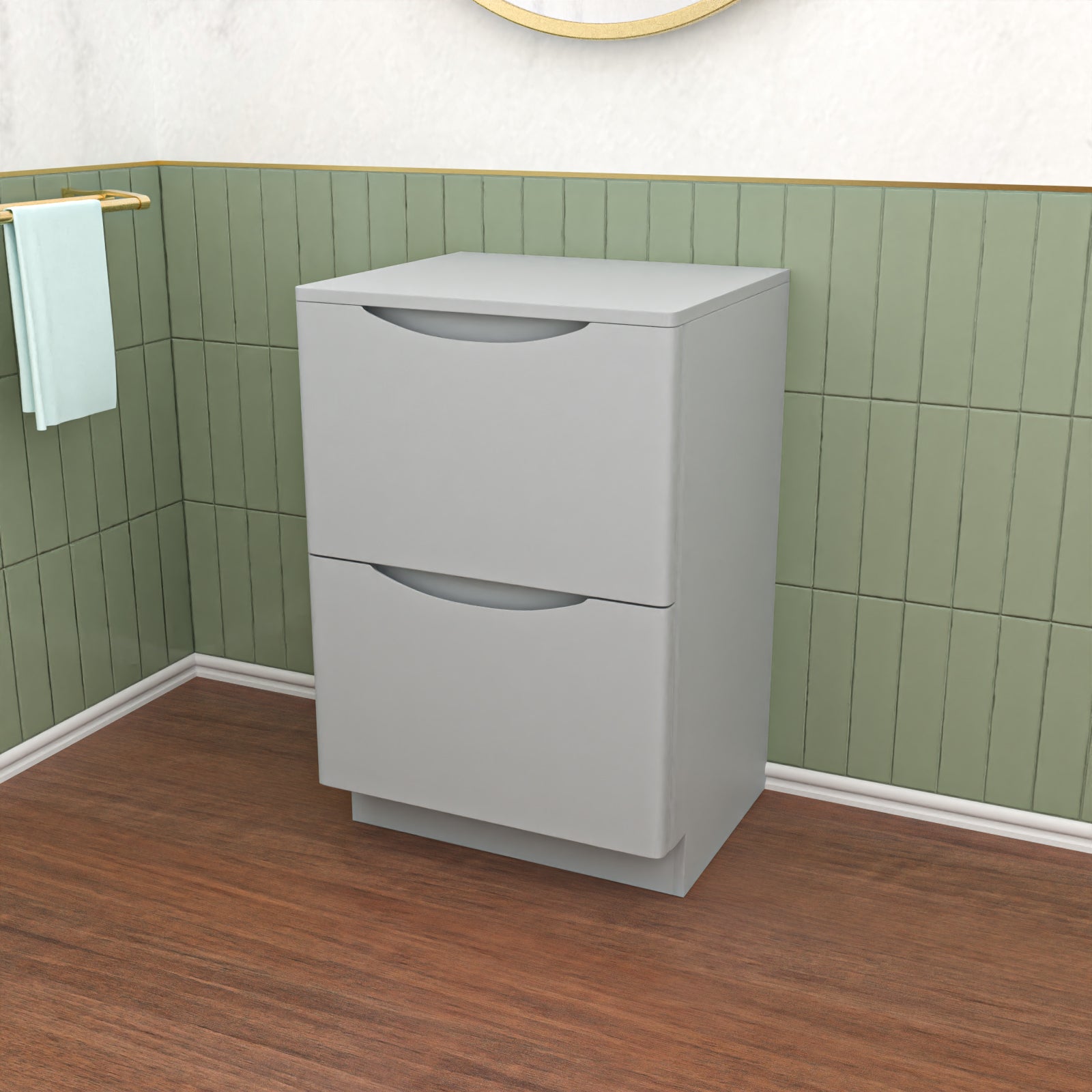 Merton Matte Grey 500mm 2 Drawer Work Top Freestanding Bathroom Vanity Unit