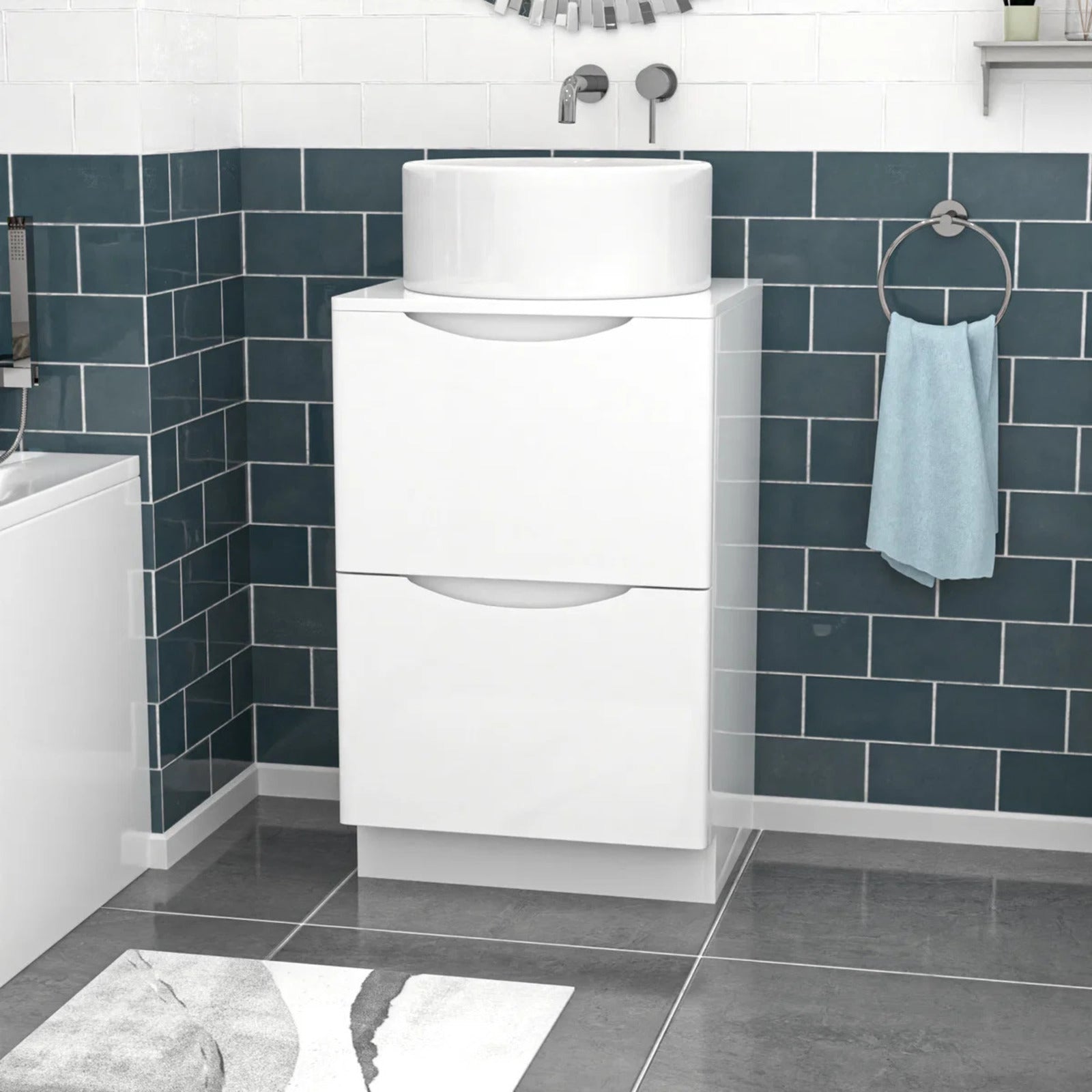 500mm White Freestanding Vanity With Worktop and 420mm Round Basin