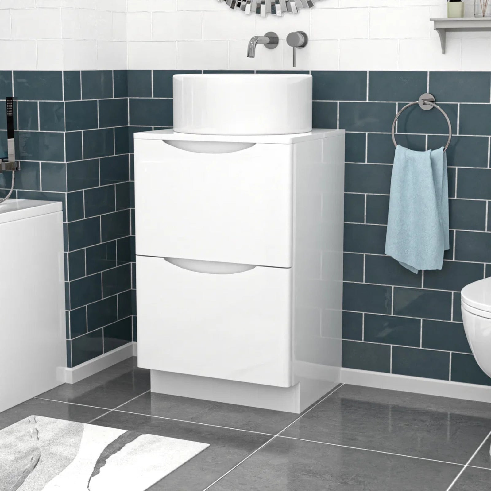 500mm White Freestanding Vanity With Worktop and 420mm Round Basin